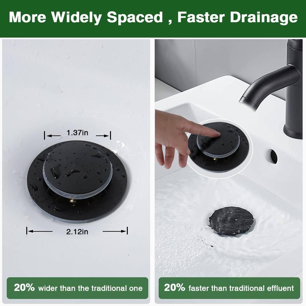 Matte Black Bathroom Sink Drain with Overflow - Universal Stainless Steel Pop Up Drain Stopper with Detachable Basket - Perfect for Modern Bathroom Vanities and Vessel Sinks