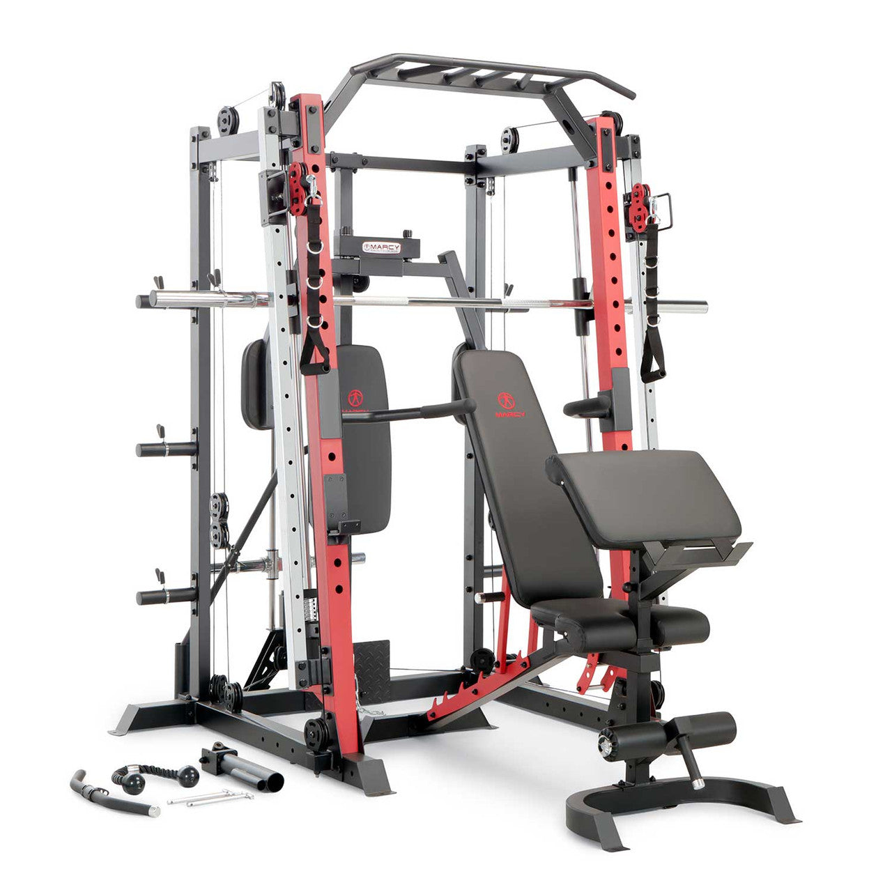 Marcy SM 4033 Smith Machine & Power Cage with Pull-Up Bar and Landmine Station - Home Gym Equipment for Strength Training & Weightlifting | Perfect for Small Spaces & Full-Body Workouts
