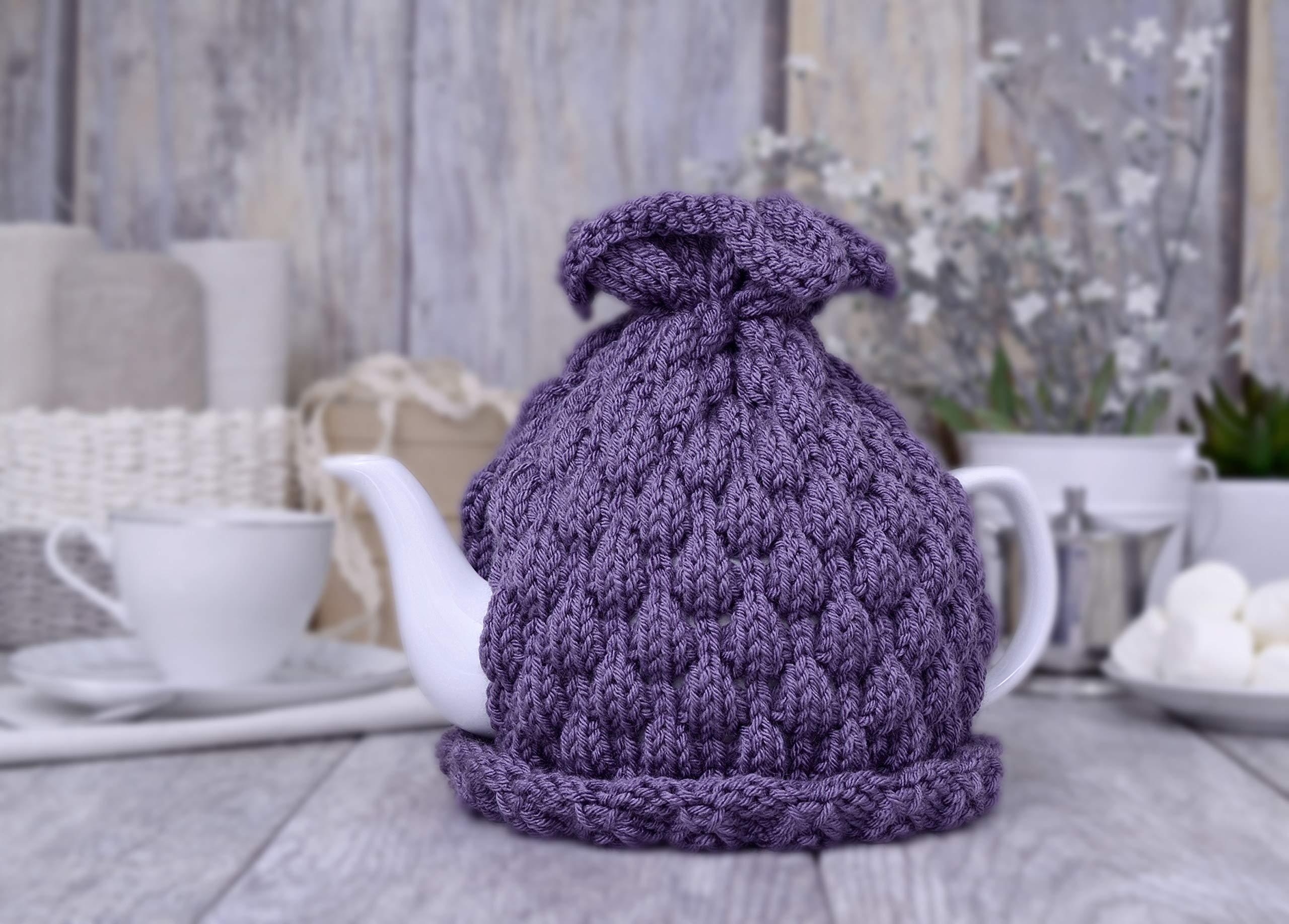 Purple Knitted Teapot Cozy - Insulated Tea Keeper Sleeve for Kitchen Decor, Hygge Home Accessories & Birthday Gifts | Perfect for Tea Parties, Cozy Home Decor & Gift Giving