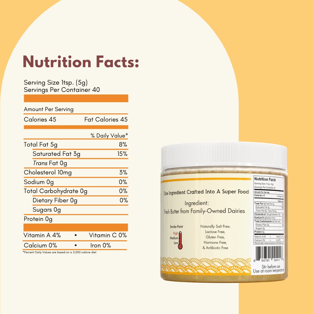 Organic Indian Milk & Honey Classic Ghee Butter - 100% Grass-Fed, 7.2 oz - Handcrafted, Locally Sourced, Lactose & Gluten Free - Pure Clarified Butter in Eco-Friendly PET Jar - Perfect for Keto, Paleo & Ayurvedic Cooking