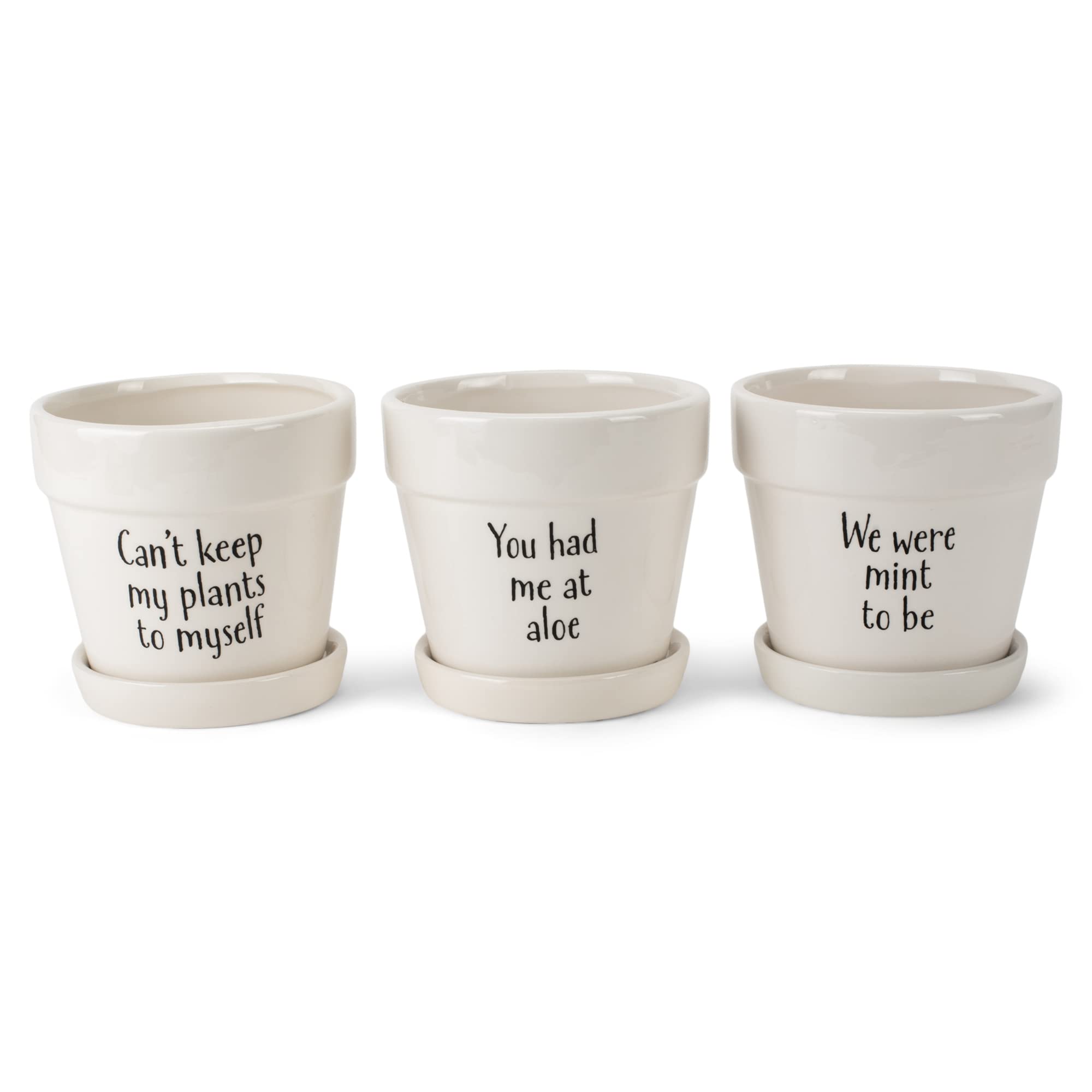 3-Pack White Ceramic Plant Pots with Saucers - 4