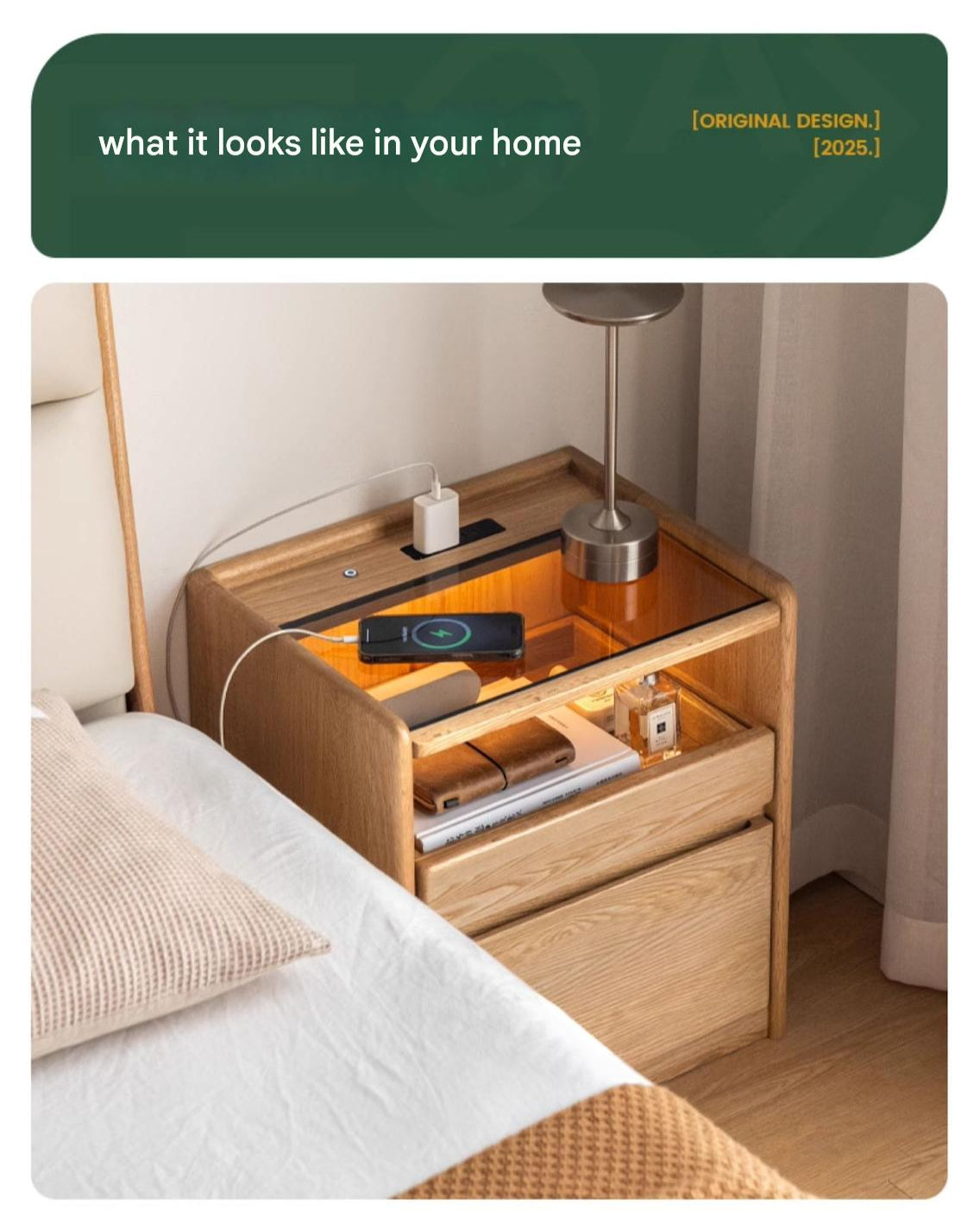 Modern Oak & Ash Solid Wood Nightstand - Stylish Bedside Table for Bedroom, Living Room, or Guest Room - Perfect for Storage & Décor