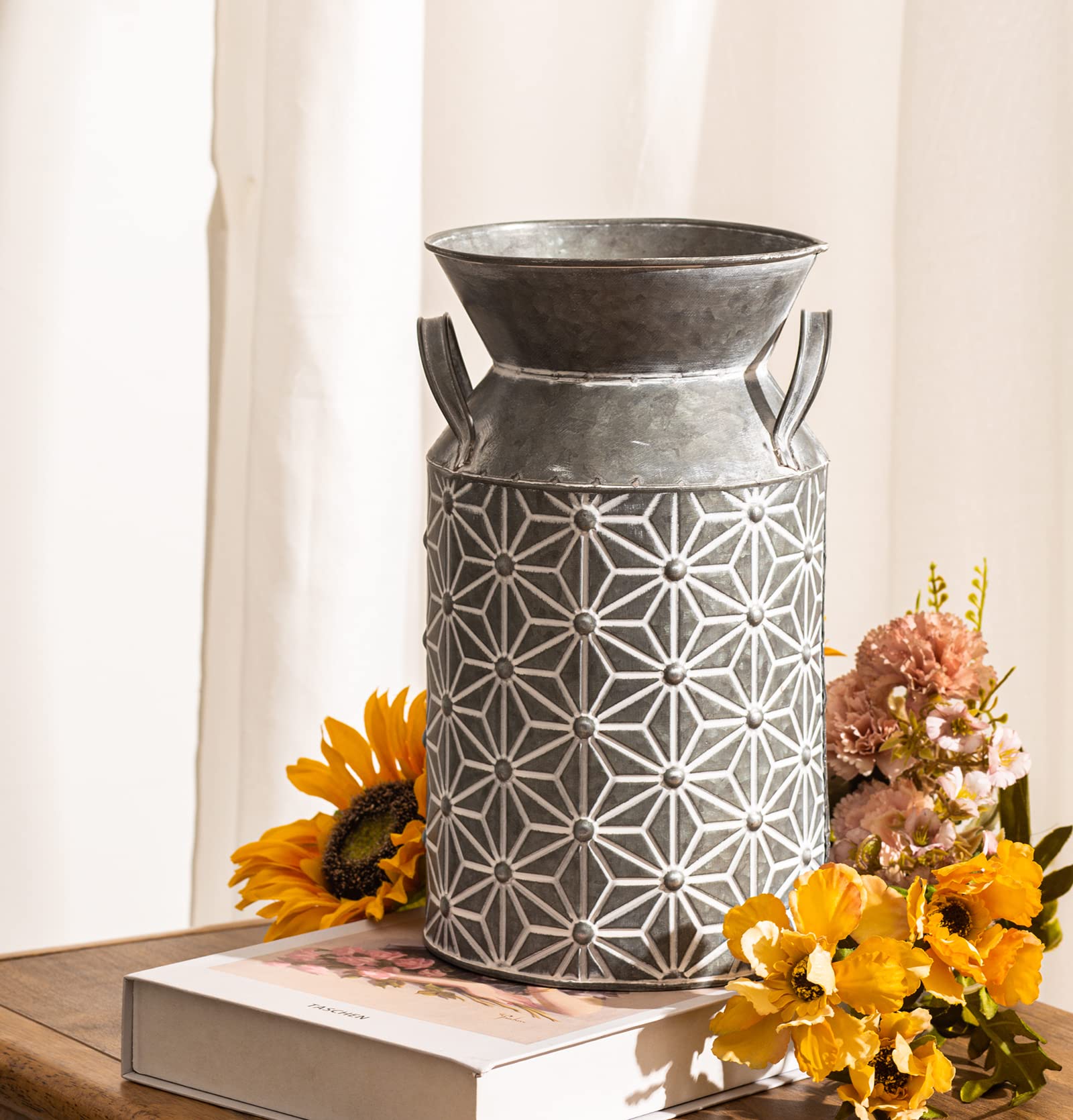 Vintage Galvanized Metal Milk Can - Farmhouse Rustic Flower Vase & French Country Decor - 10.6