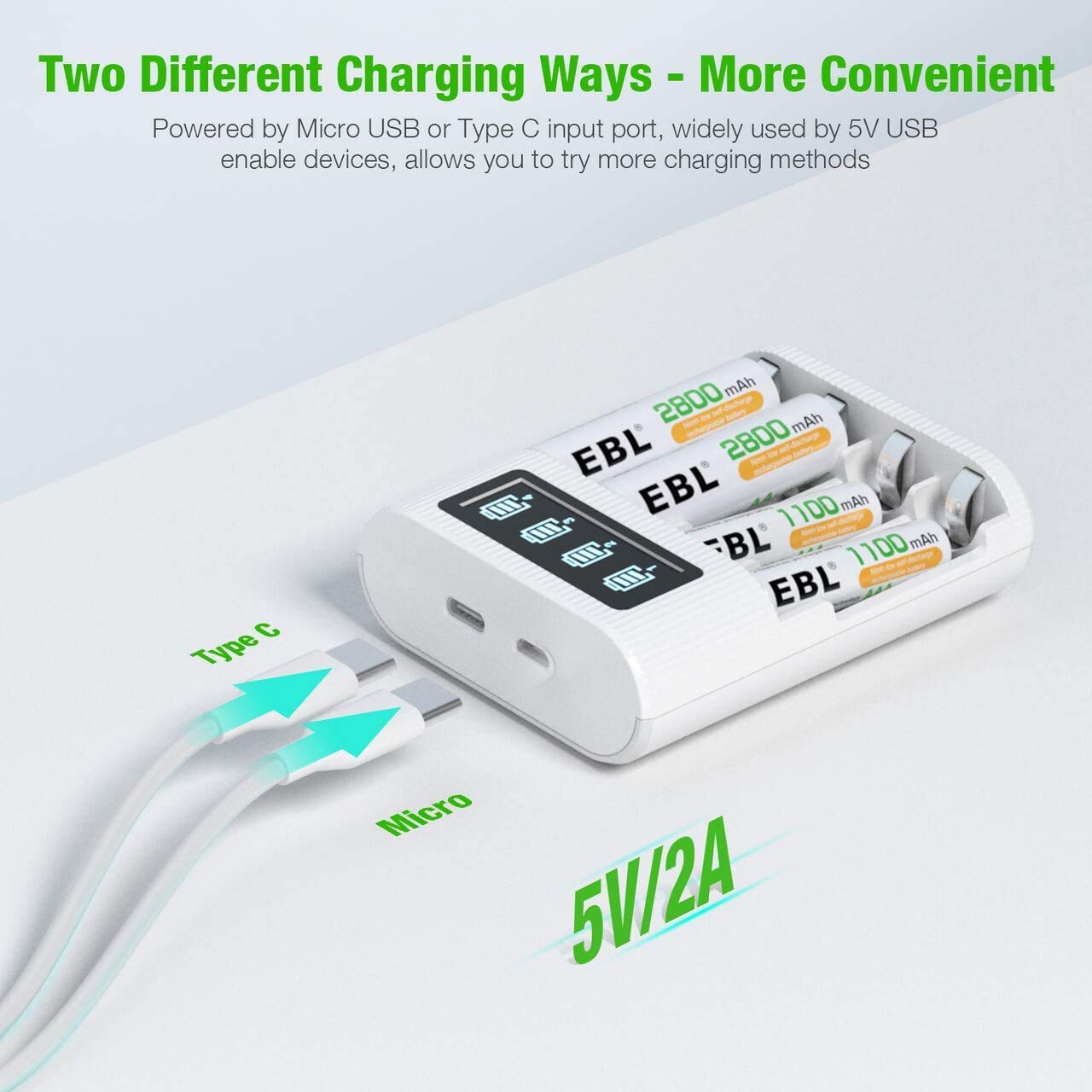 EBL AA AAA Rechargeable Batteries with FY 409 4 Bay LCD Charger - Fast Charging for Cameras, Toys, Flashlights & Electronics - Perfect for Home, Office and Travel Use