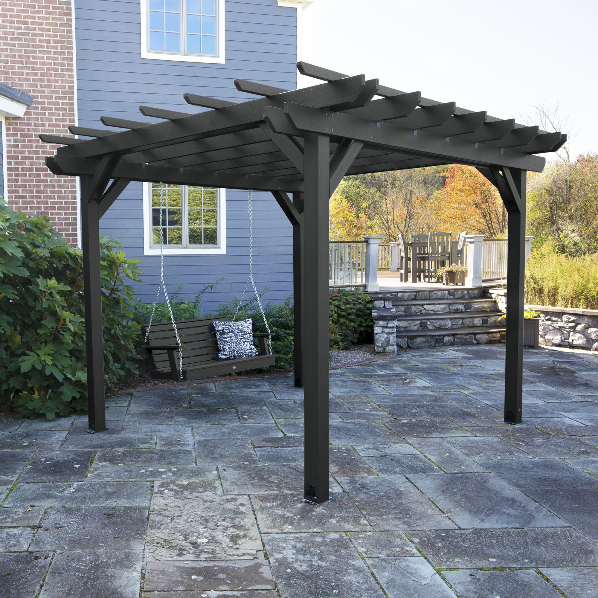 10' x 12' DIY Wooden Pergola Kit with 5' Weather-Resistant Porch Swing - Outdoor Garden Patio Backyard Relaxation & Shade Structure for Decoration