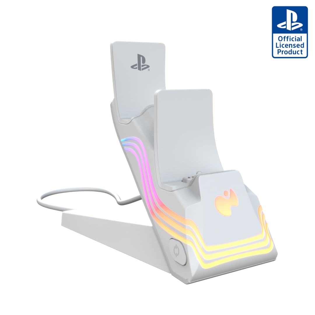 PDP PS5 Afterglow Wave Dual Controller Charger Station - White | Fast Charging Dock for PlayStation 5 Controllers | Perfect for Gaming Sessions & Multiplayer Setups