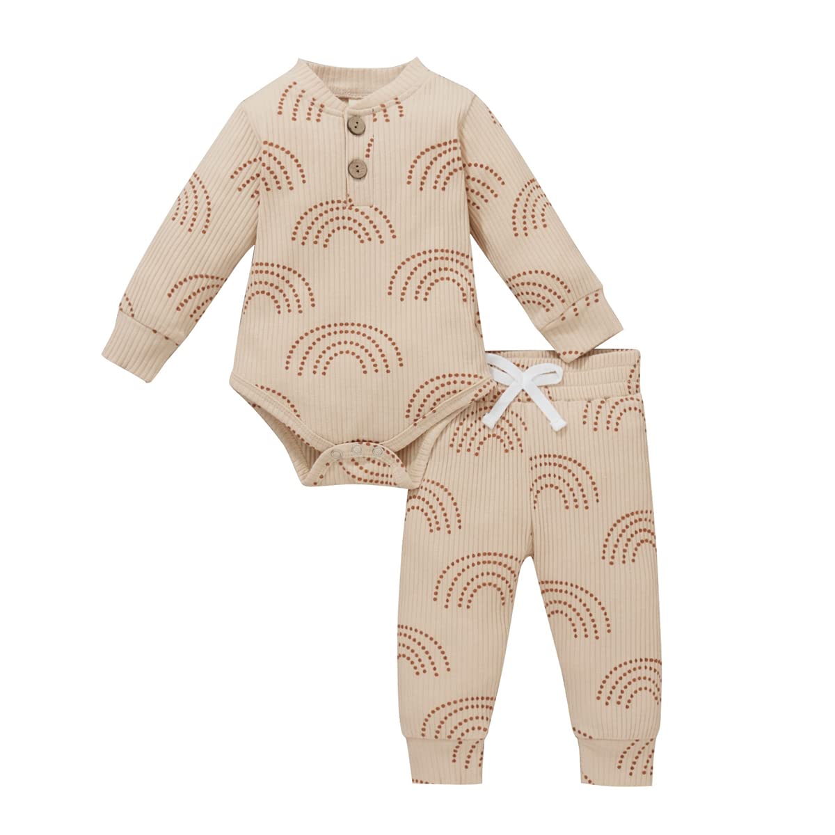 Newborn Baby Boy & Girl Ribbed Long Sleeve Button Romper Set - Rainbow Striped Outfit for Infants 0-24 Months | Perfect for Photoshoots, Playdates & Special Occasions