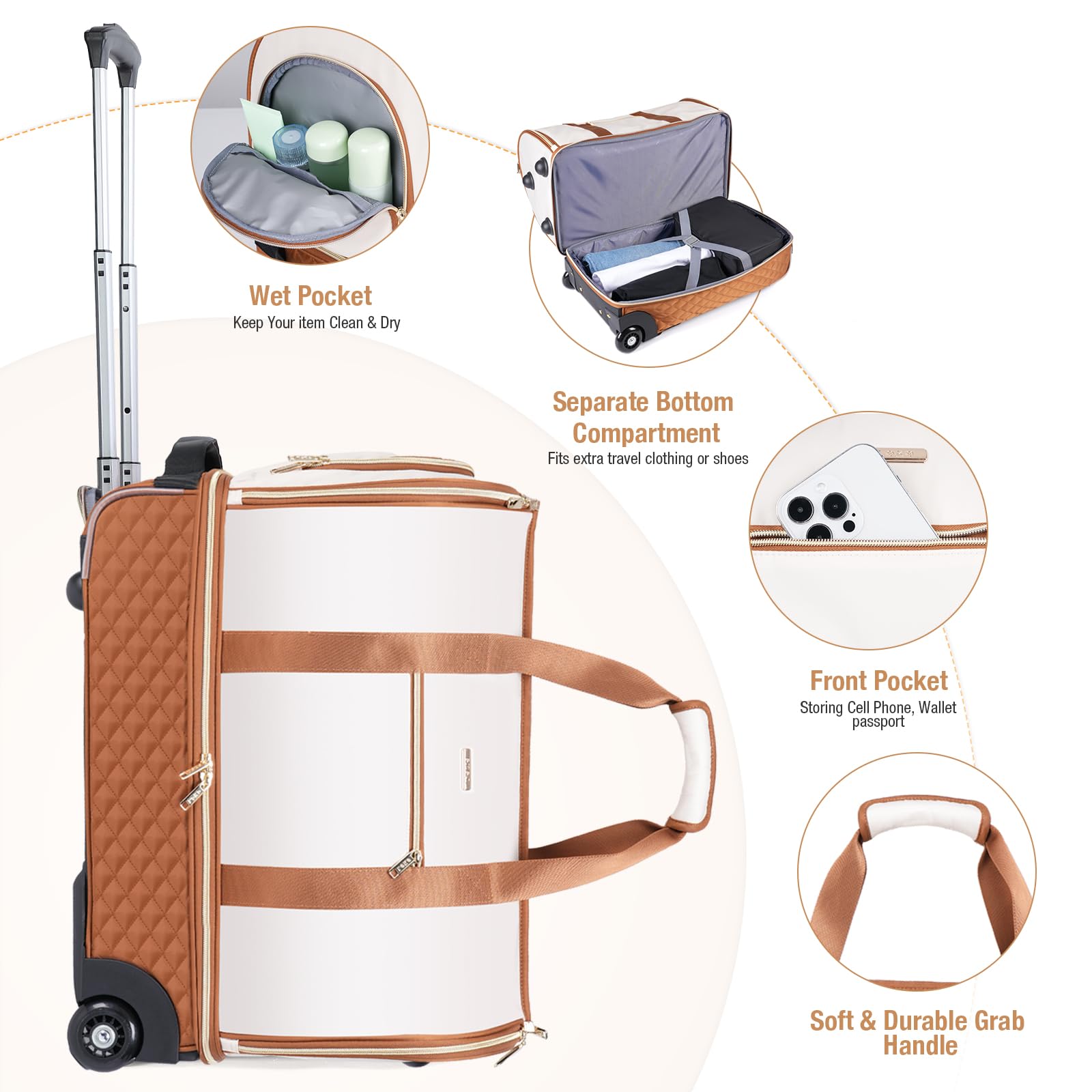 Rolling Garment Bag for Travel - Convertible Duffel Bag with Wheels & Shoes Compartment, Carry On Suitcase with Trolley for Business Trip, Wedding, Weekender (Beige) | Perfect for Air Travel, Business Meetings & Weekend Getaways