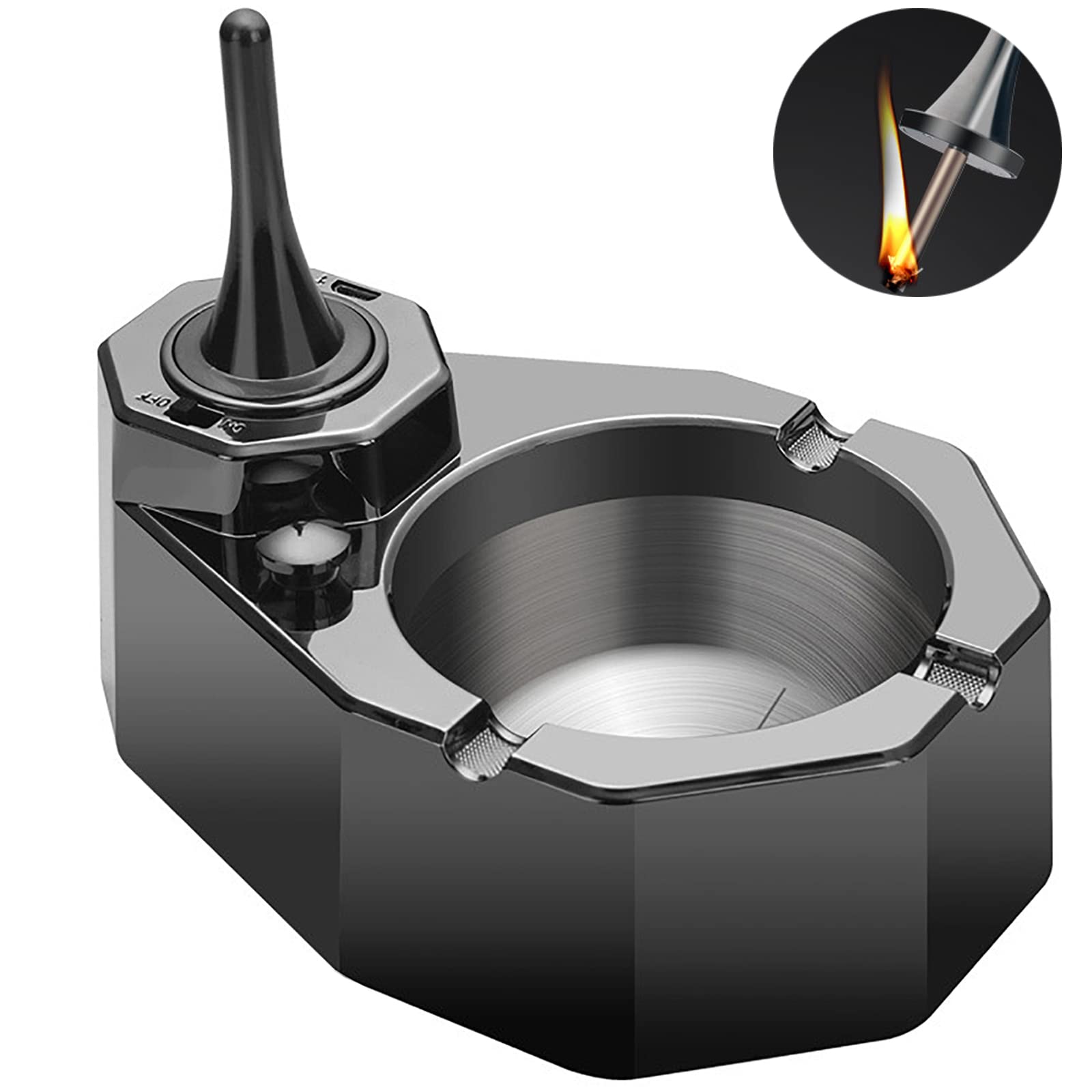 Vintage Stainless Steel Ashtray with Built-in Lighter - Retro Metal Cigarette Ashtray for Men, Collectible Smoking Accessory Gift for Dad & Husband - Perfect for Home, Office, and Outdoor Use