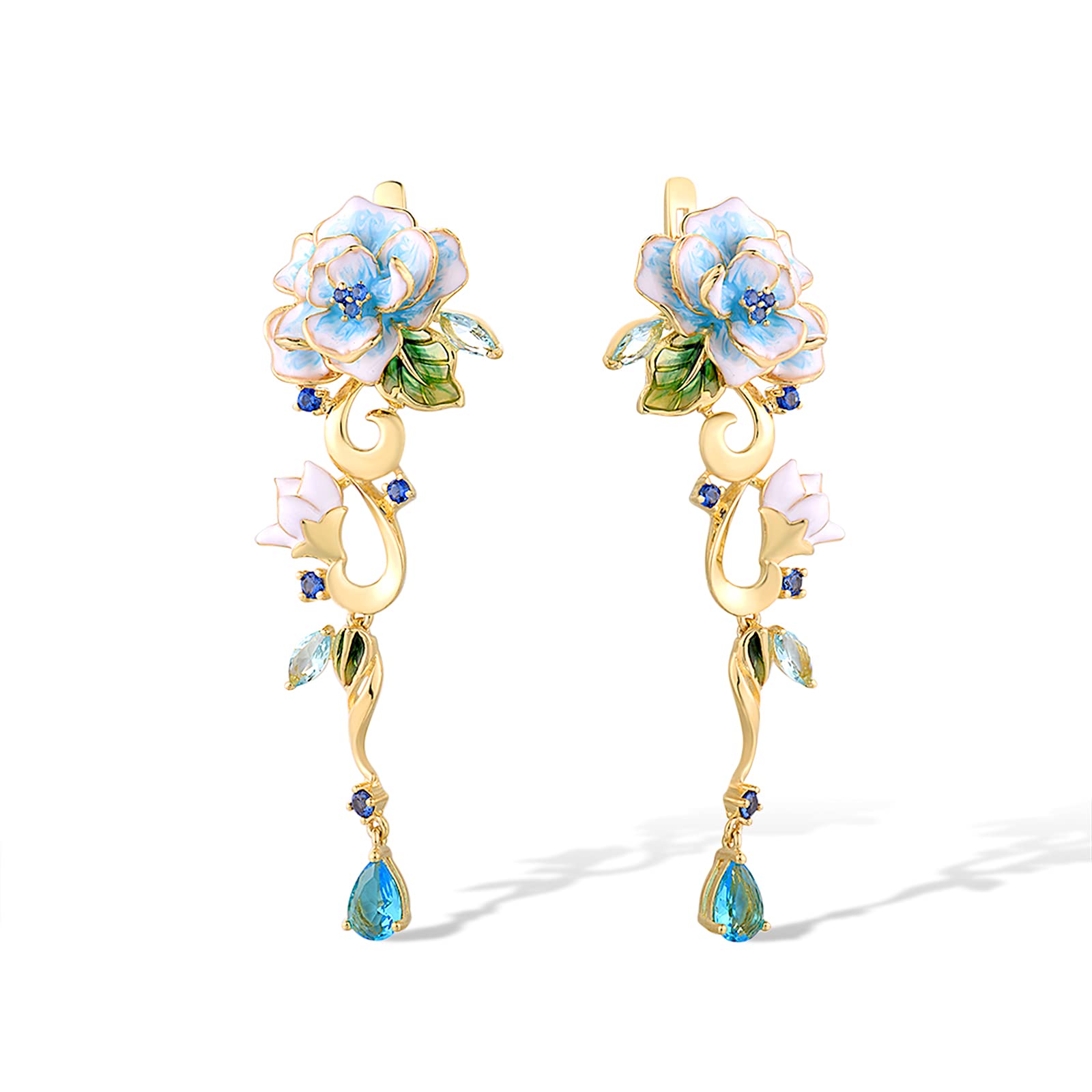 Santuzza 925 Sterling Silver Gemstone Enamel Flower Earrings for Women | Handmade Dainty Floral Jewelry | Perfect Gift for Birthday, Anniversary & Valentine's Day | Elegant Everyday Wear & Special Occasions