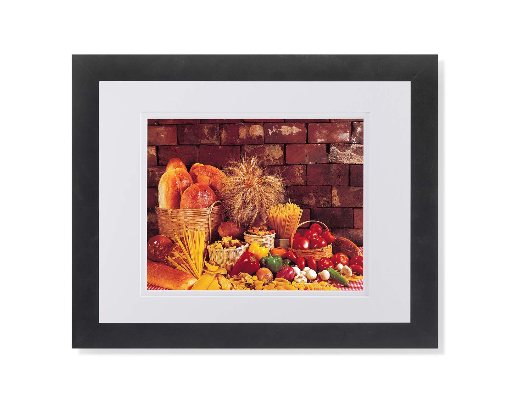 Bread Loaves Pasta Peppers Onions Kitchen Wall Art - Framed Food Photography Print for Home & Restaurant Decor | Perfect for Dining Room, Cafe, or Culinary School Display