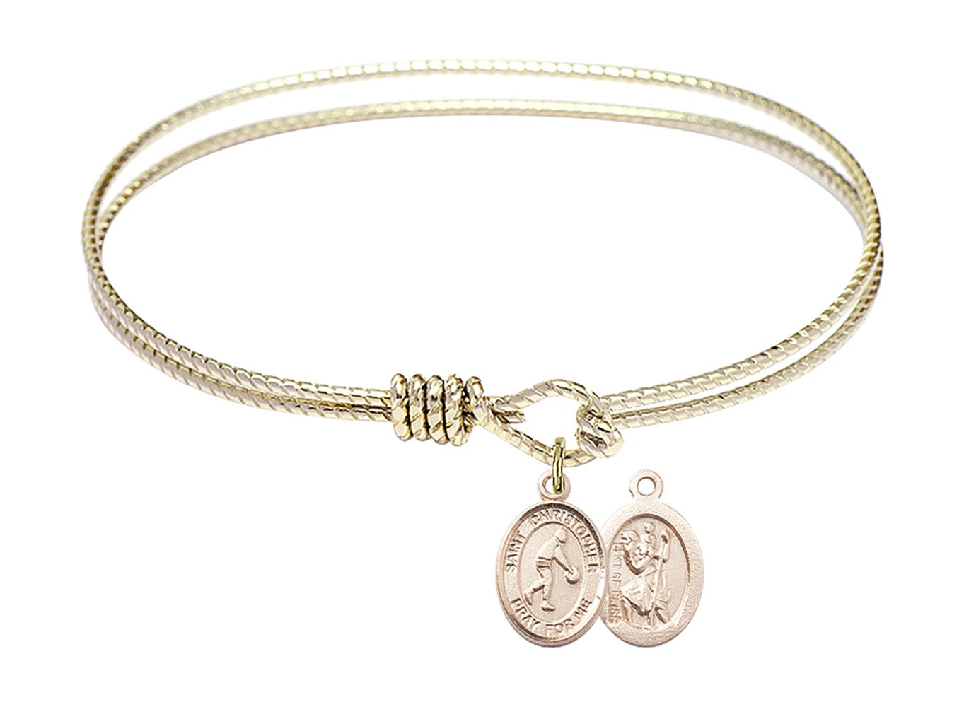 F A Dumont 7 1/4 Inch Oval Eye Hook Bangle Bracelet with St. Christopher & Basketball Charm - Perfect for Sports Fans & Travel Protection Jewelry Gift