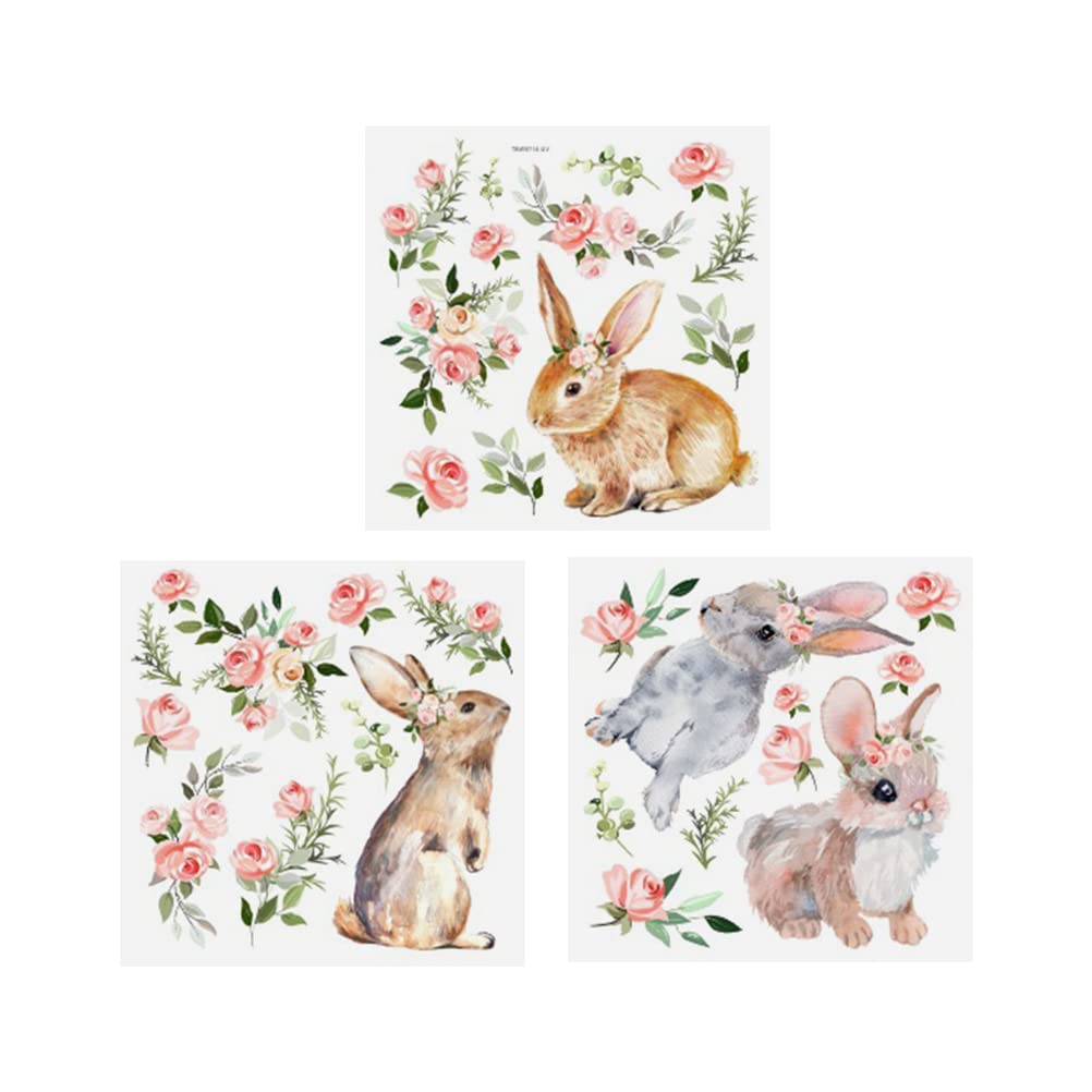 LUOZZY Easter Bunny Stickers - Floral Wall Decals, Adhesive Window Clings for Spring Home Decor | Perfect for Easter Party, Nursery Room & Seasonal Window Decorations
