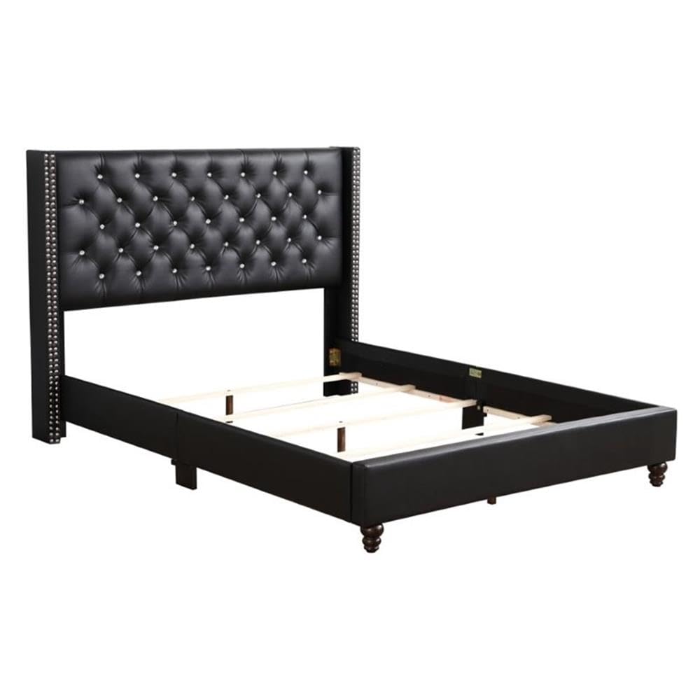 Glory Furniture Julie Velvet Upholstered Queen Bed Frame in Black - Luxurious Modern Bedroom Furniture for Master Bedroom & Guest Room