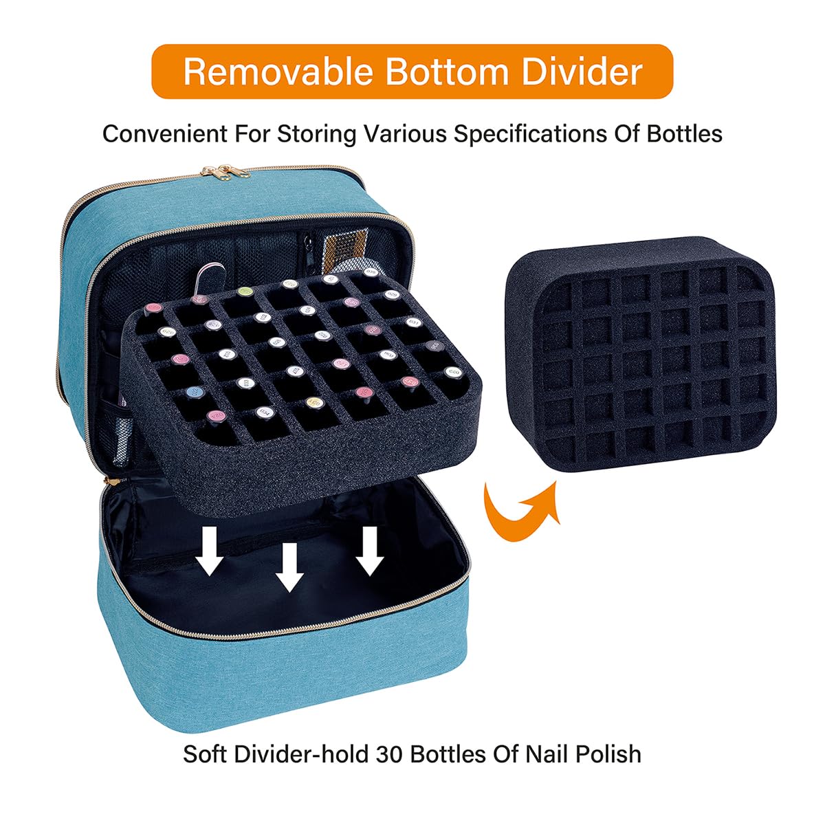 Portable Nail Polish Organizer - Double Layer Storage Case Holds 30 Bottles (15ml/0.5oz) with Adjustable Dividers for Nail Polish, Manicure Tools & Travel - Light Green | Perfect for Salon Professionals, Home Nail Care & On-the-Go Touch Ups