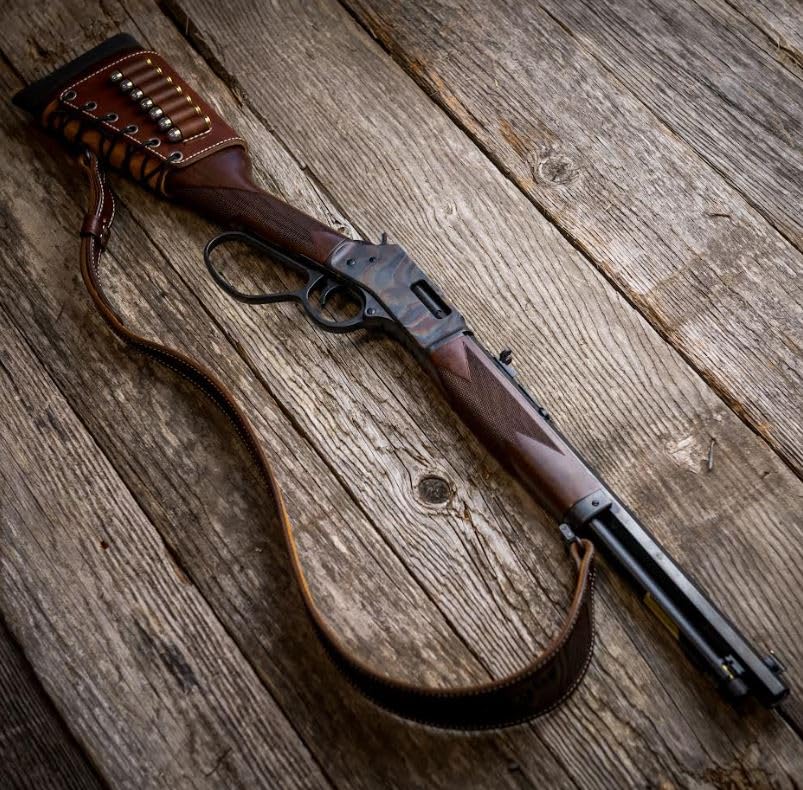 Diamond D Leather Rifle Butt Cuff - 6 Loop Ammo Carrier for 300 Win Mag - Premium Brown Leather Rifle Stock Accessory for Hunting & Shooting Sports