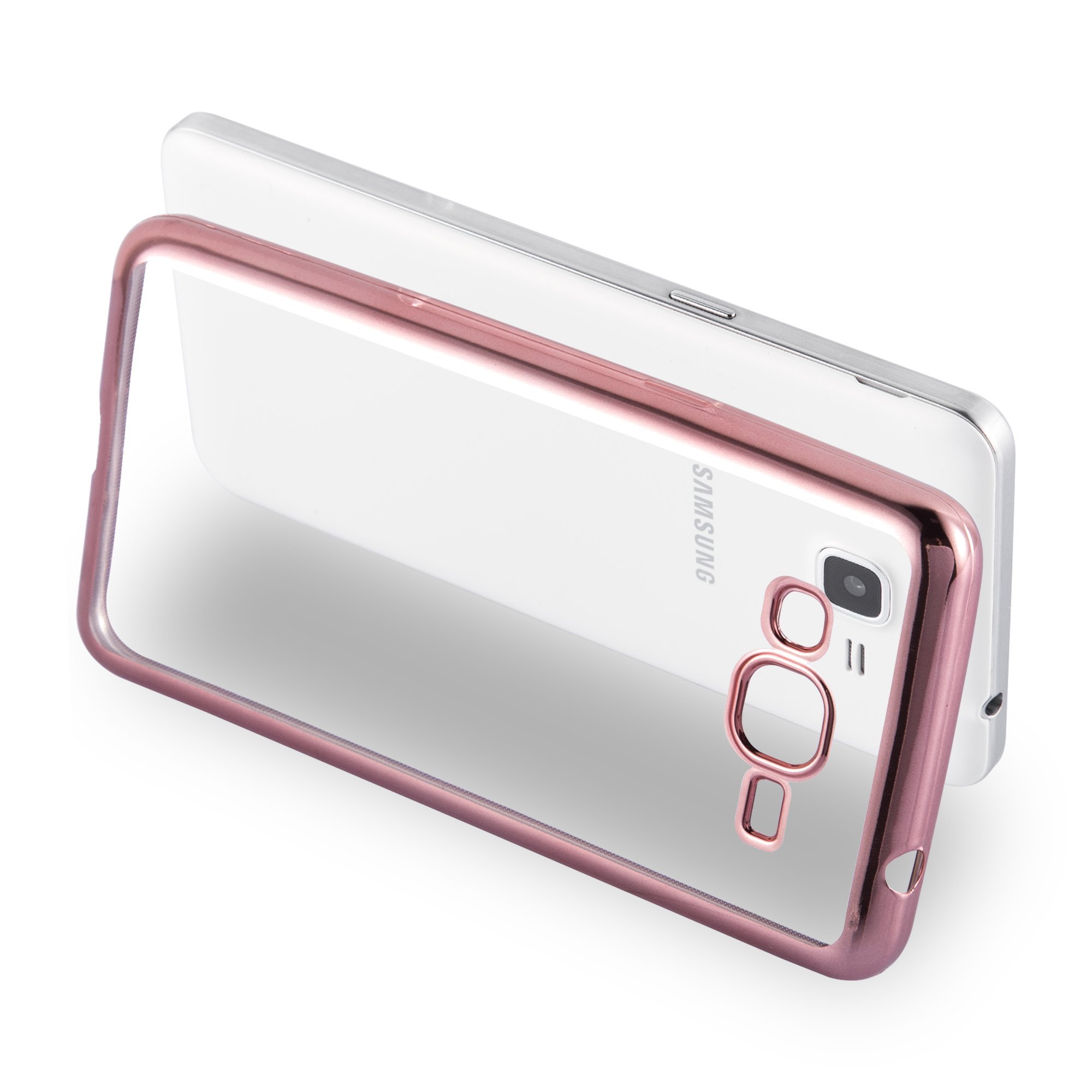 Ultra Slim TPU Chrome Silicone Case Compatible with Samsung Galaxy Grand Prime (G530) - Shockproof Protective Cover with Rose Gold Bumper - Perfect for Everyday Use, Travel & Work Protection