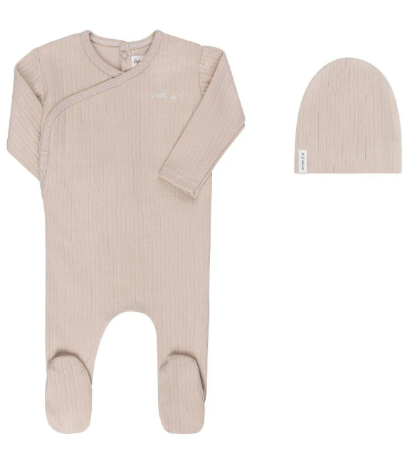 ELY & CO Baby Cotton Footie with Beanie Set - Soft Newborn & Infant Pajamas (1M-6M) - Perfect for Sleepwear, Photoshoots & Gifts