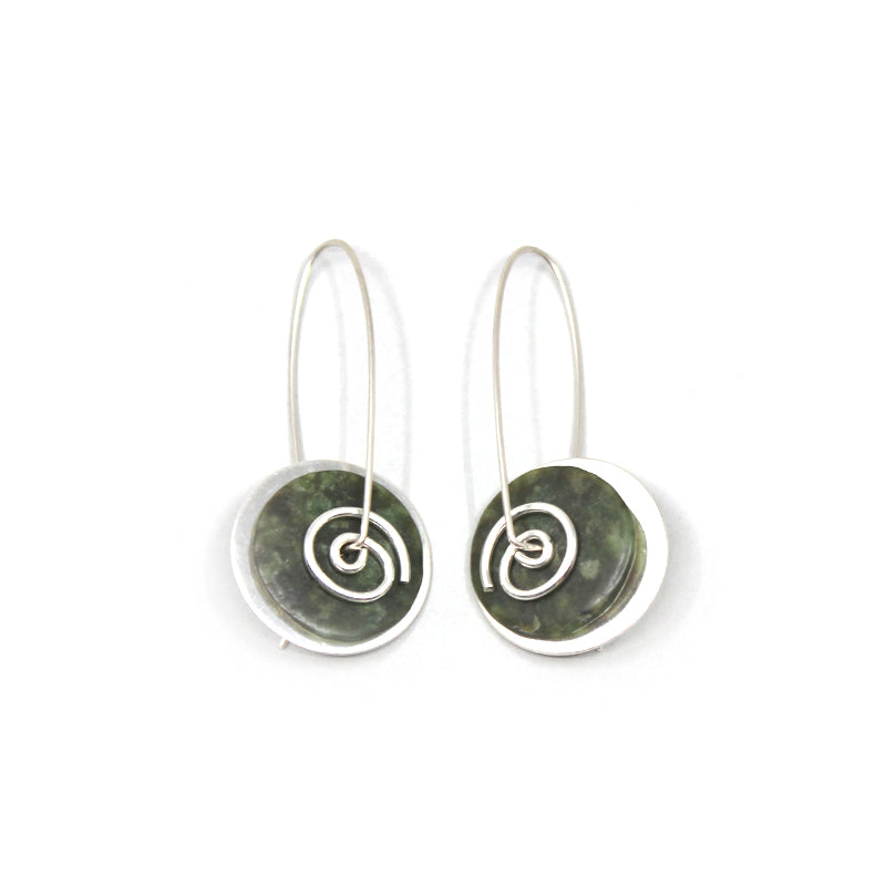 Koru Disc Pounamu Silver Drop Earrings for Women - Large Maori Inspired Greenstone Jewelry - Perfect for Weddings, Special Occasions & Cultural Gifts