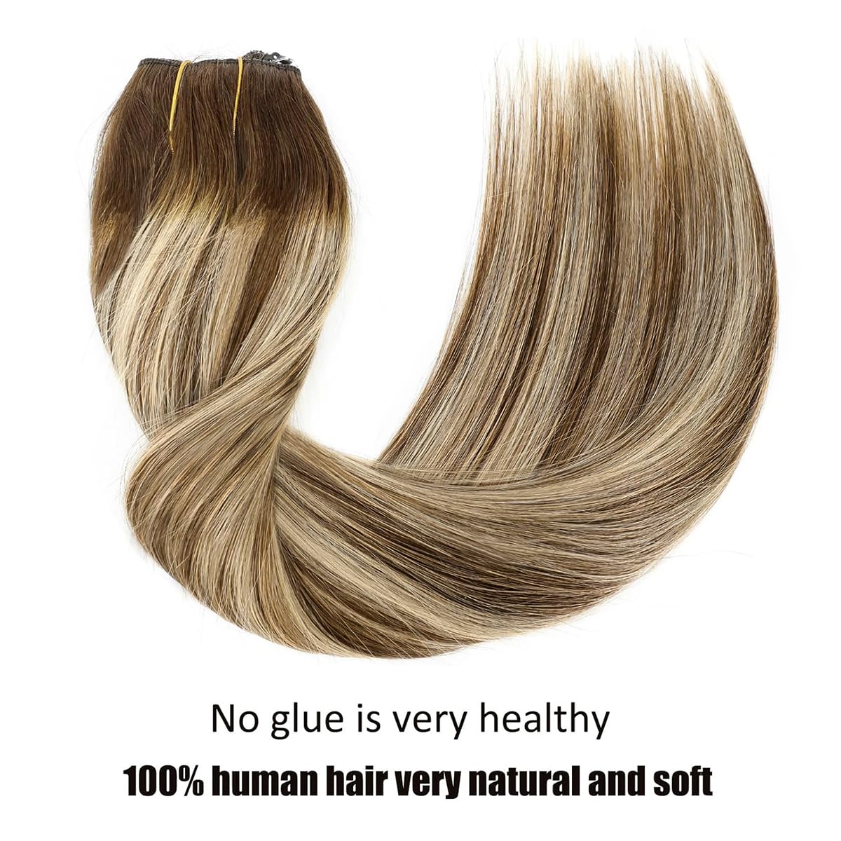 RECOOL 20 Inch Real Human Hair Extensions - Balayage Chocolate Brown with Golden Blonde Remy Hair, Invisible Wire Clip-Ins for Straight Hair | Perfect for Parties, Weddings & Daily Styling