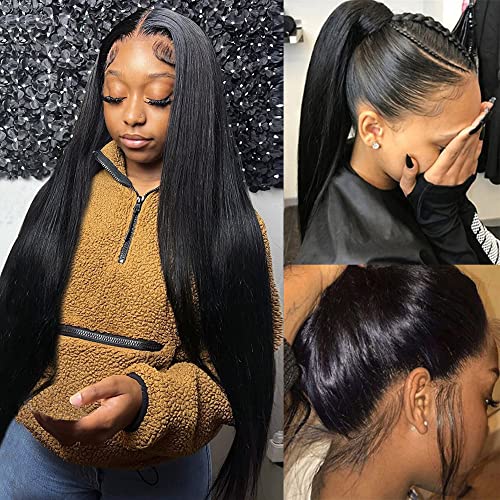 13x6 Lace Front Wigs Human Hair - Pre Plucked HD Transparent Straight Lace Wig with Baby Hair & Bleached Knots | 150% Density Natural Human Hair Wigs for Black Women (24 Inch) | Perfect for Daily Wear, Cosplay, and Special Occasions