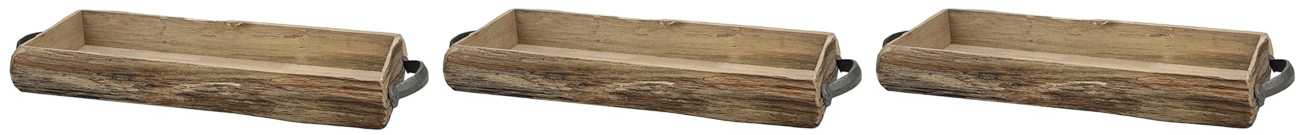 Natural Wood Bark Serving Tray with Metal Handles - Rustic Butler Tray for Coffee Table, Dining Table, or Kitchen - Perfect for Entertaining, Candle Display, and Home Decor (3 Pack)