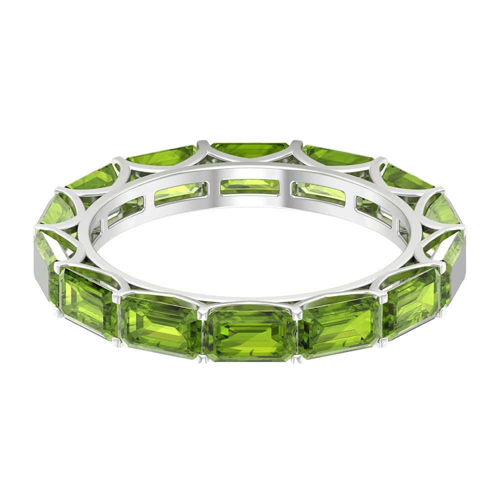 4 CT Peridot Full Eternity Ring for Women - Octagon Cut 14K Solid Gold East West Ring - August Birthstone Jewelry - Perfect for Anniversary, Birthday & Special Occasion Gifts