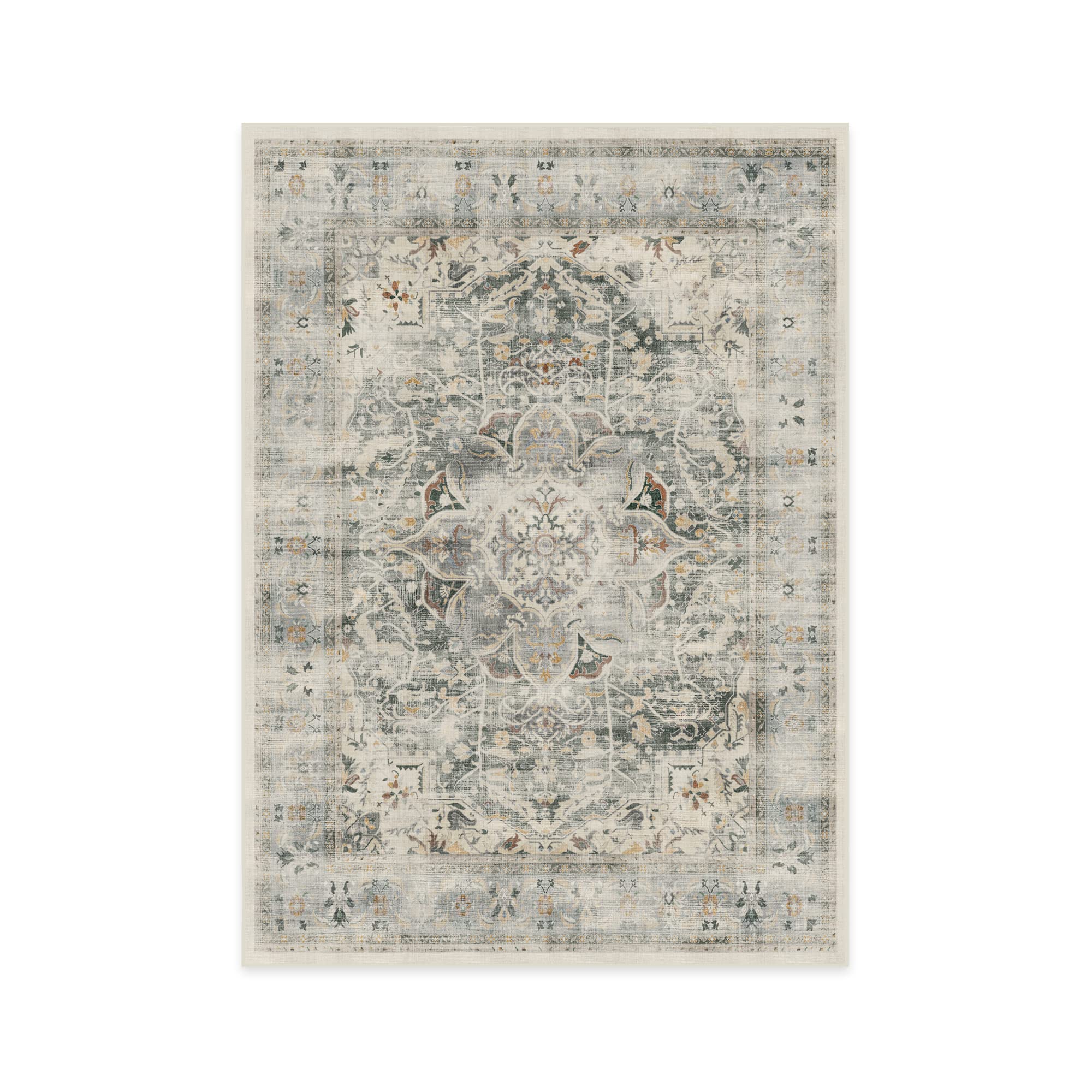 Ruggable Washable 5x7 Area Rug - Sarrah Sage Vintage Design | Non-Slip Gripper Pad | Perfect for Living Room, Bedroom, Kitchen, Office & Classroom | Easy to Clean & Maintain