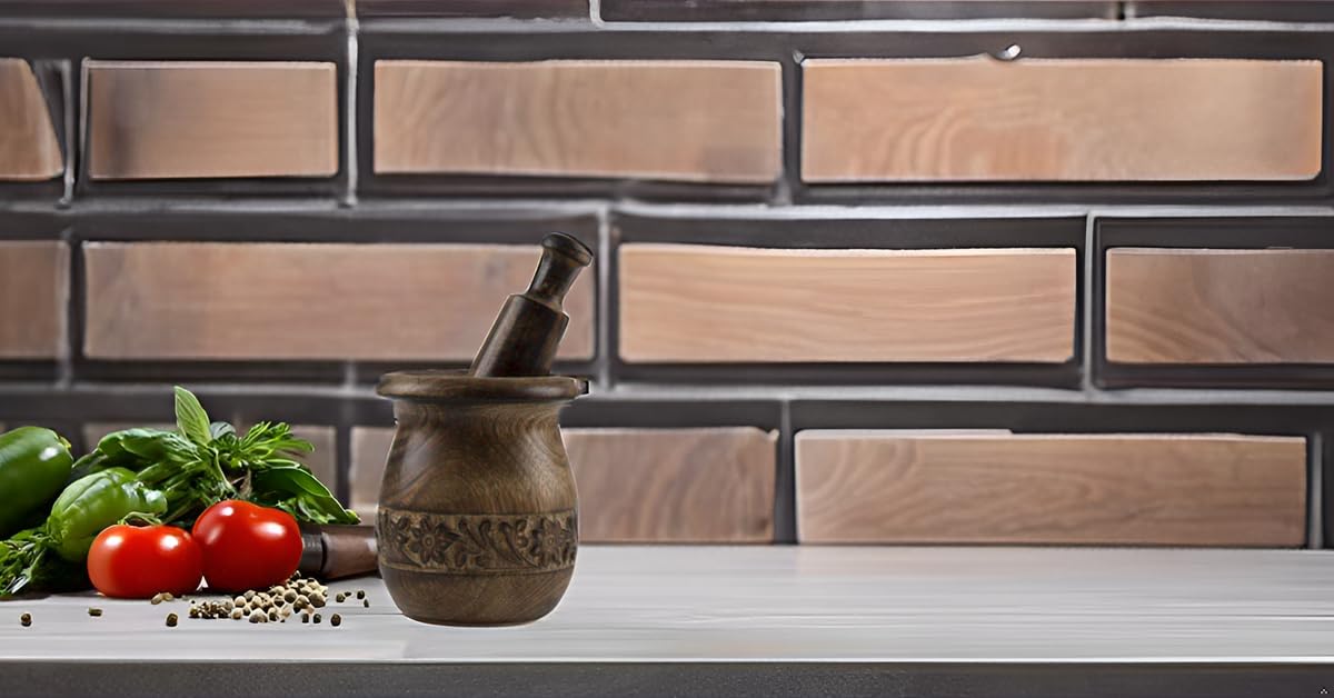 Handmade Wooden Mortar and Pestle Set - Natural Rustic Herb Grinder, Spice Mixer, Masala Crusher for Kitchen - Perfect for Grinding Herbs, Spices, Pills & Seasonings - Ideal Housewarming Gift & Kitchen Utensil for Home Cooks