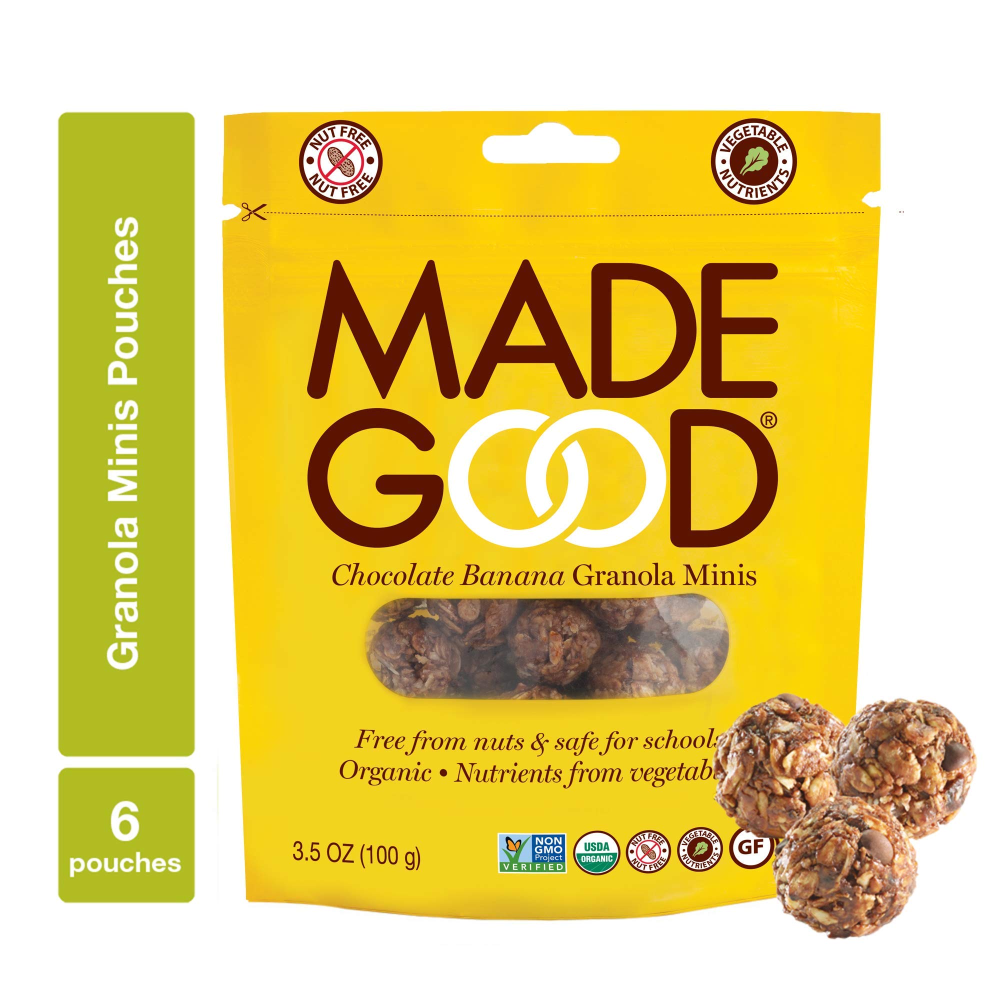 MadeGood Organic Chocolate Banana Granola Minis - 6 Pack (3.5oz Each) | Allergy-Friendly, Wholesome Bite-Sized Snacks for Kids | Perfect for School Lunches, Travel & On-the-Go Healthy Snacking