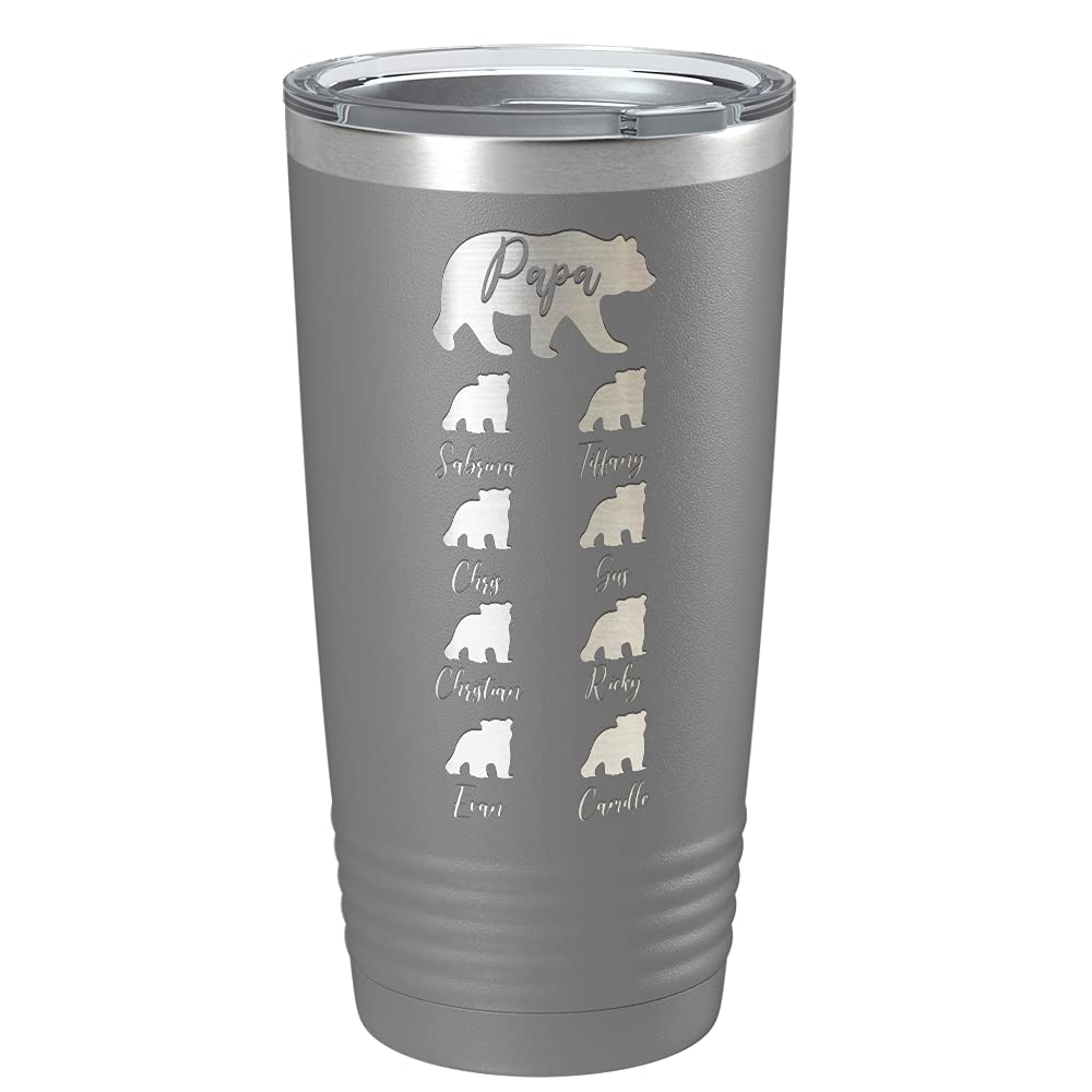 Personalized 20oz Stainless Steel Tumbler with Lid - Custom Engraved Papa Bear Design for Dad, Father's Day Gift, Insulated Cup for Coffee, Tea & Cold Drinks - Perfect for Office, Travel & Outdoor Activities