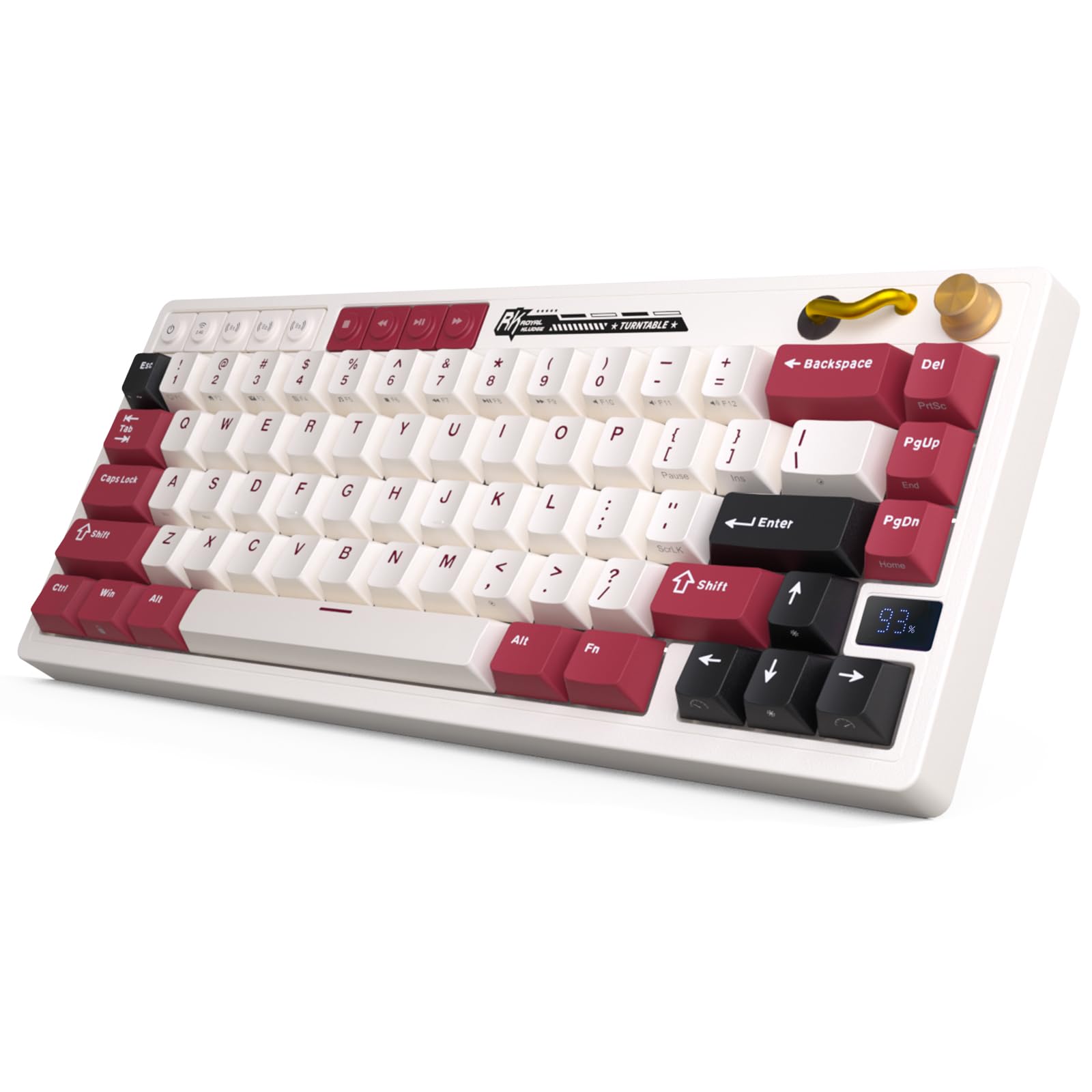 RK ROYAL KLUDGE M65 Wireless 60% Mechanical Gaming Keyboard - Tri-Mode (2.4G/BT/USB-C), Gasket Mount, Volume Knob, Battery Display, Hot-Swappable Cream Switch, PBT Keycaps - White | Perfect for PC Gaming, Office Work & Typing Enthusiasts