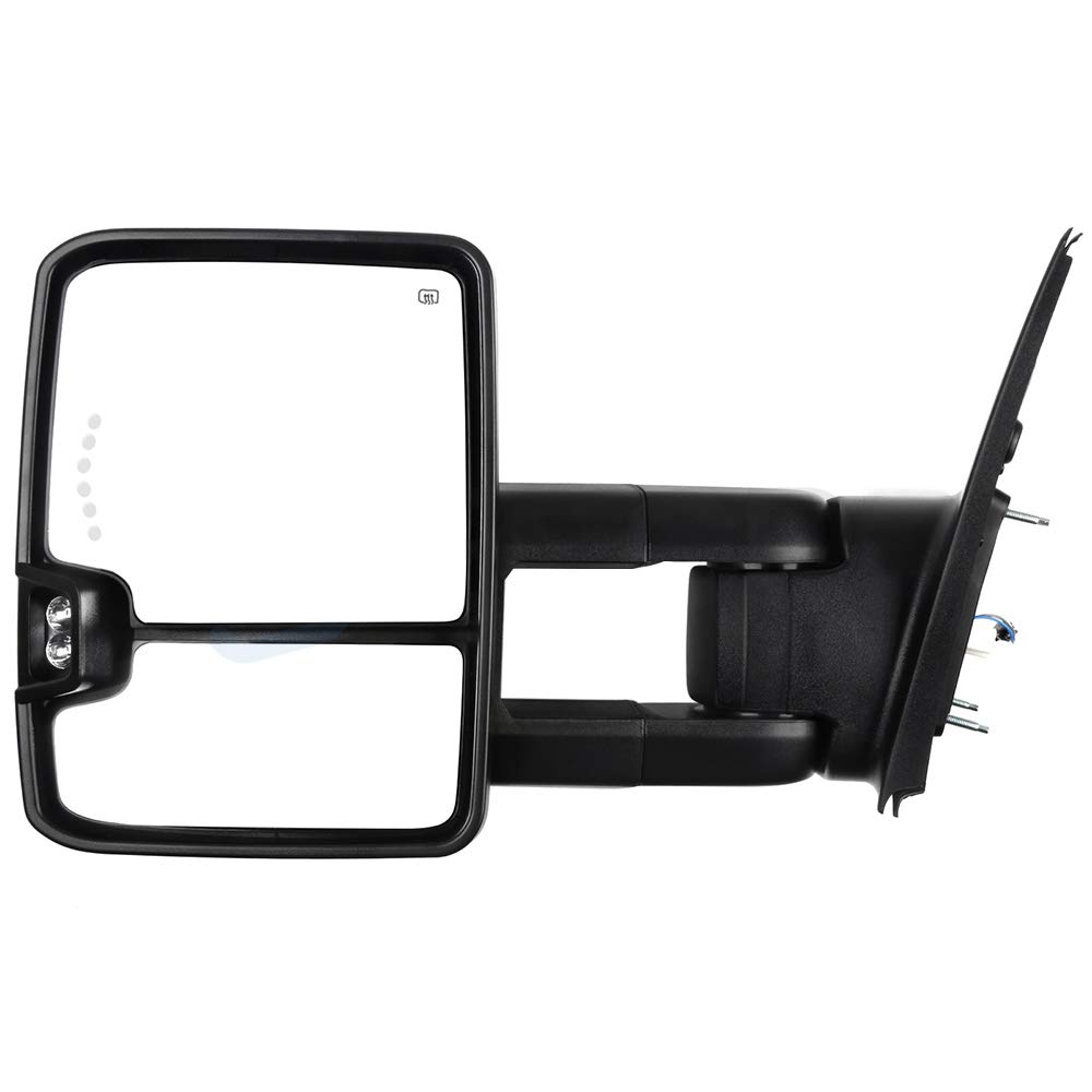 CCiyu Power-Adjusted Heated LED Towing Mirrors - Chrome LH Left & RH Right Side Mirrors Compatible with 2007-2017 Toyota Tundra Truck | Parallel Auxiliary Light & Turn Signal | Perfect for Towing, Night Driving & Off-Road Adventures