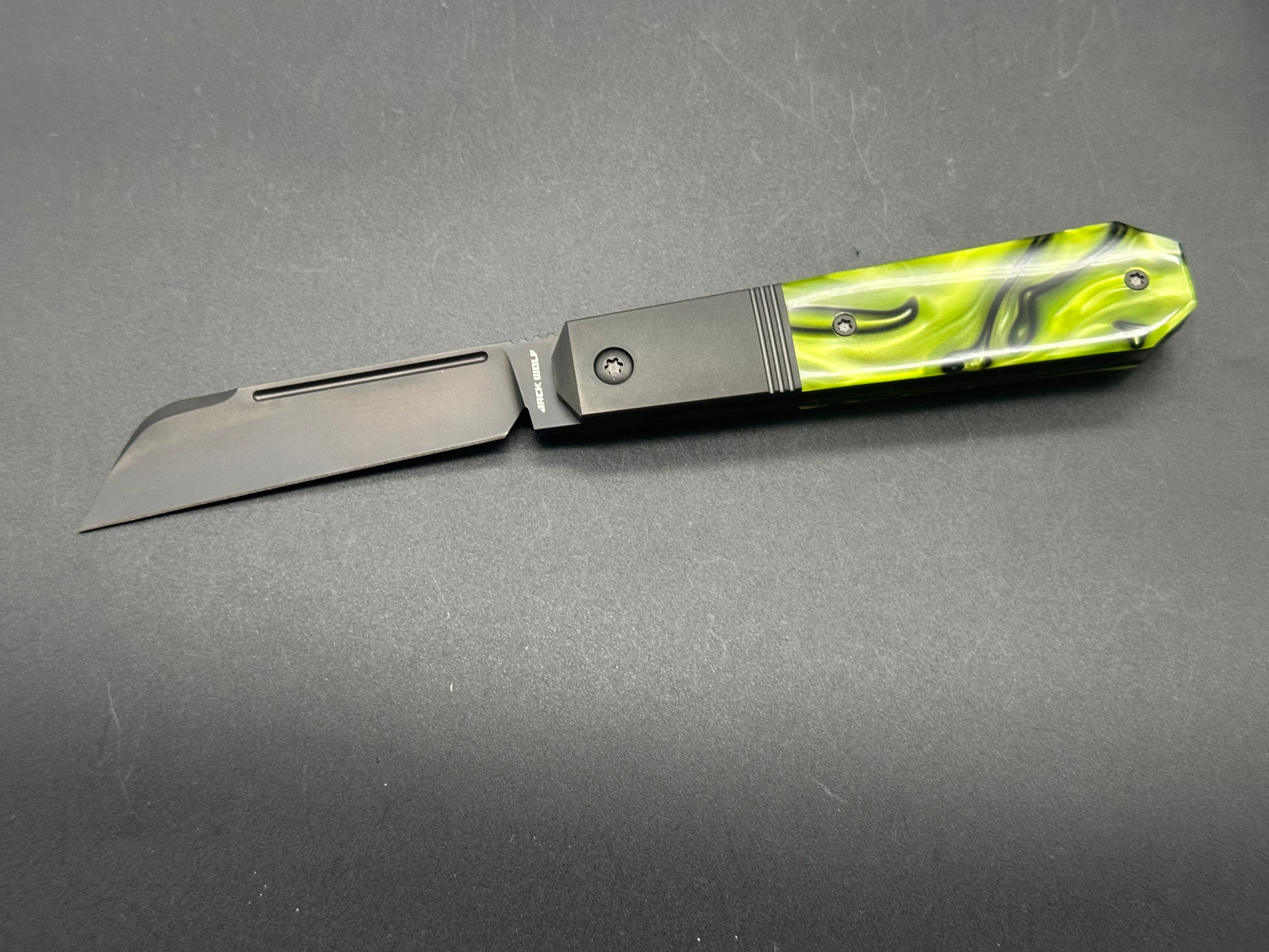 Jack Wolf Knives AFTER HOURS JACK - Kirinite Toxic Green DLC Coated Folding Pocket Knife for Outdoor, Camping & EDC Use