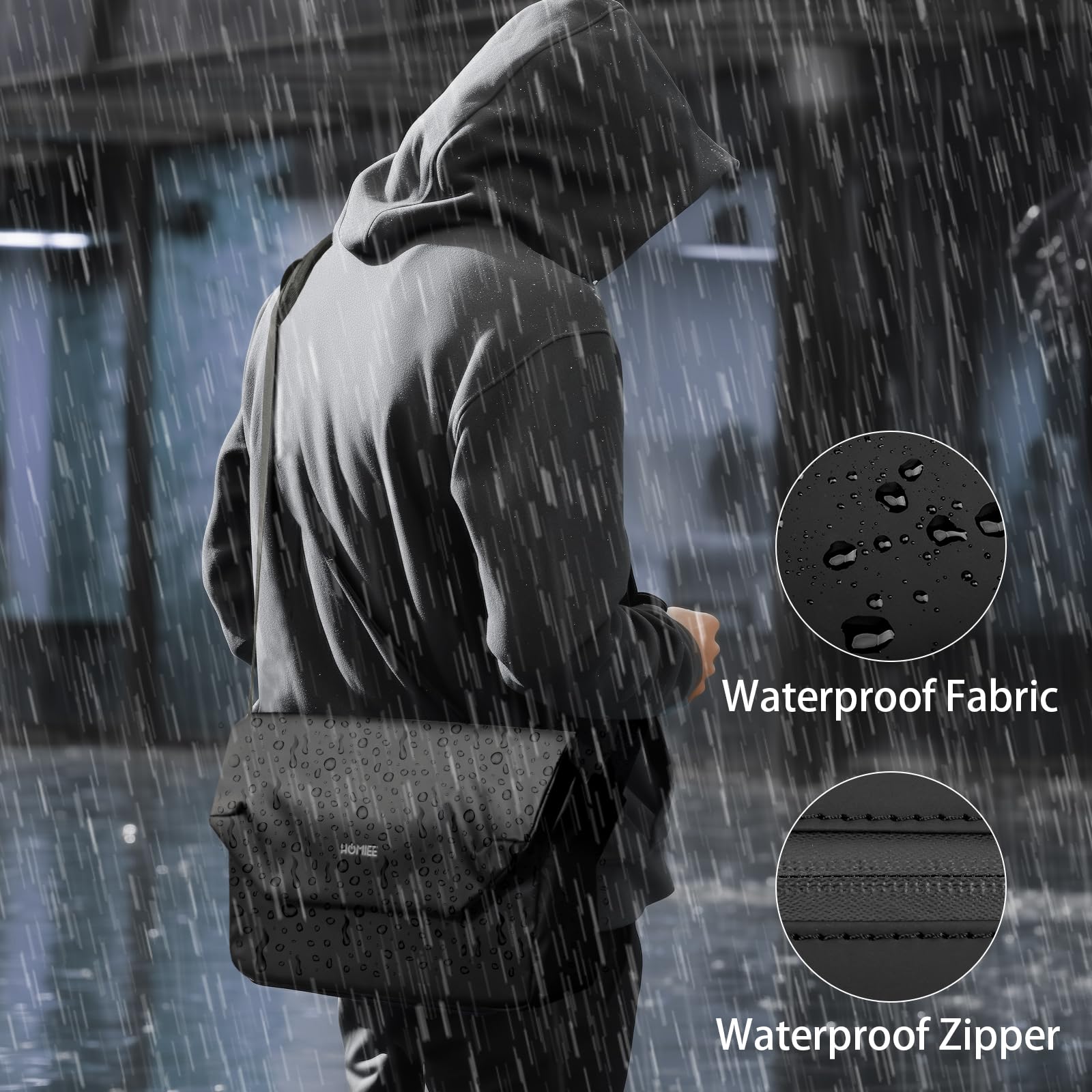 HOMIEE Waterproof Crossbody Messenger Bag for Men - Lightweight Chest Shoulder Satchel for College, Work & Travel - Durable & Stylish Black Bag for Daily Commute, Business Trips & Outdoor Adventures