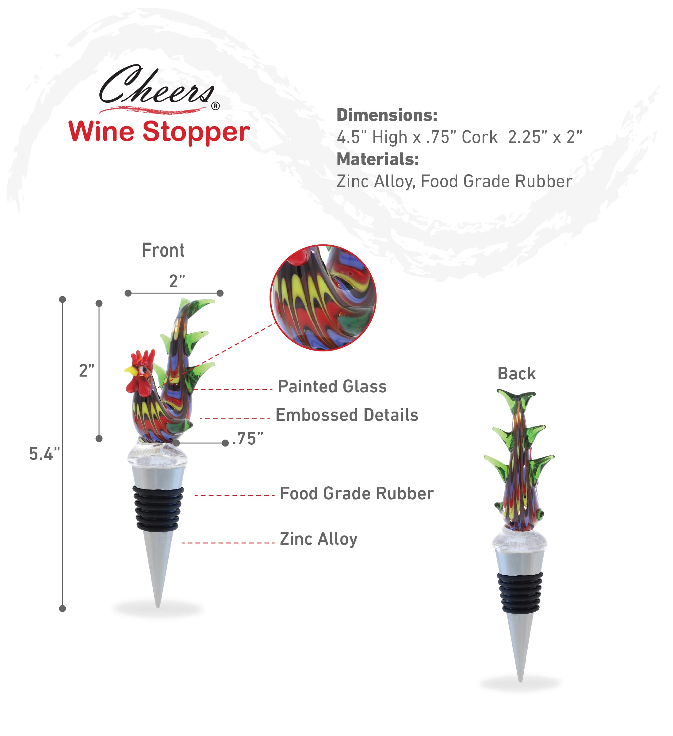 Elegant Rooster Glass Wine Stopper - Vacuum Seal Reusable Chicken Animal Wine Bottle Cork Plug | Airtight Leak Proof for Red, White & Sparkling Wines | Perfect Home Bar Decor, Kitchen Accessory & Gift for Wine Lovers