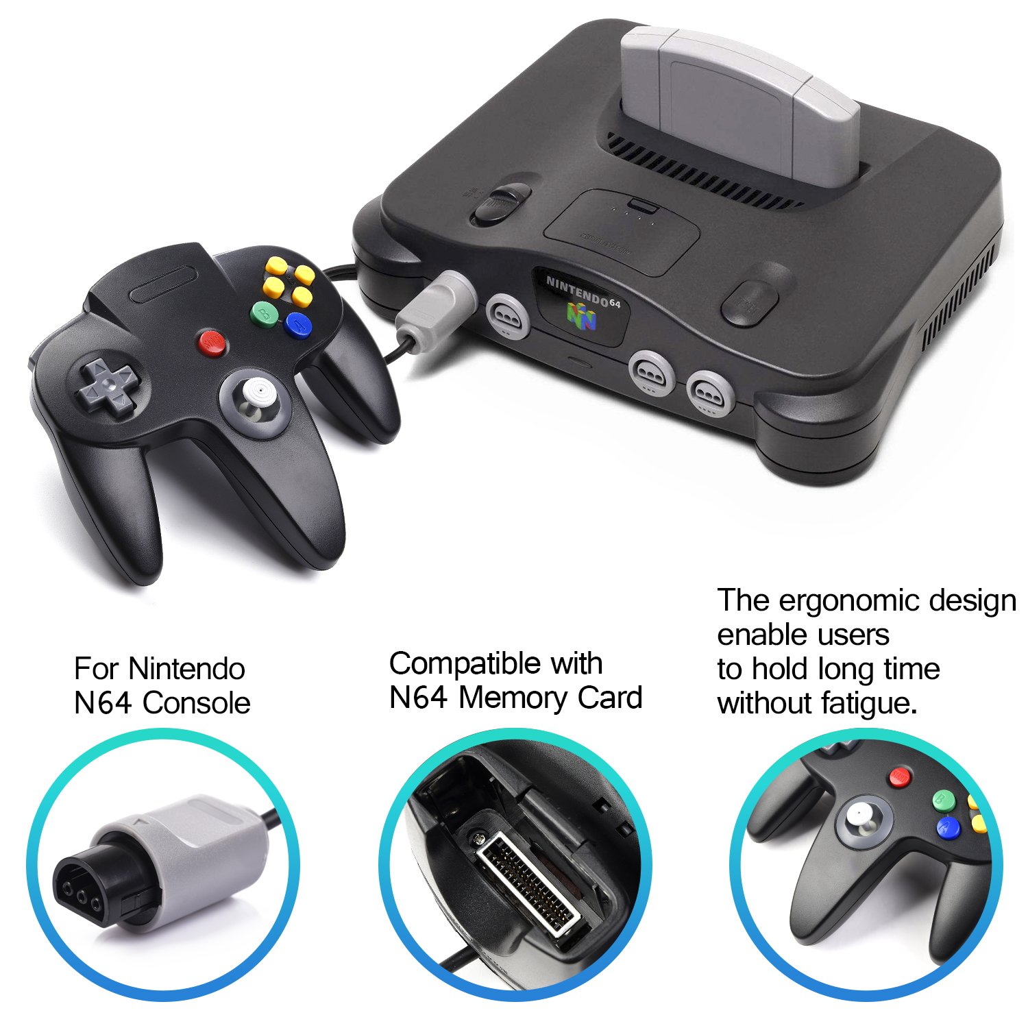 Miadore 4-Pack Wired N64 Controllers - Upgraded Joystick for Nintendo 64 Gaming (Black/Green/Blue/Orange)