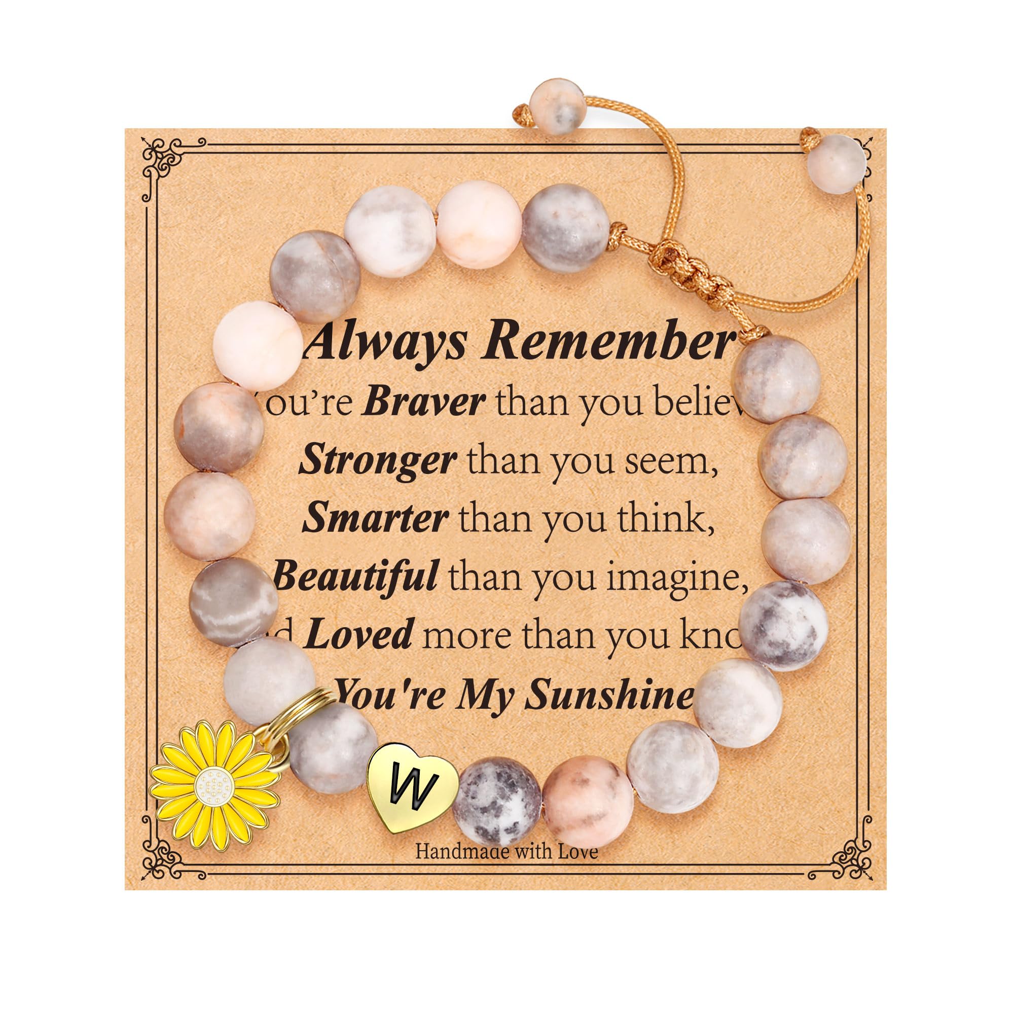 MONOZO Natural Stone Heart Initial Bracelet for Women & Teen Girls - Sunflower Butterfly Beaded Jewelry, Valentine's Day Christmas Birthday Gift for Her | Perfect for Everyday Wear, Special Occasions & Friendship Gifts