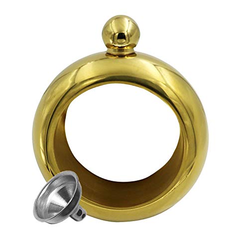 3.5oz Bright Gold Bracelet Flask - 304 Stainless Steel Bangle Shaped Drinking Flask with Funnel - Perfect for Parties, Concerts & Discreet On-the-Go Hydration