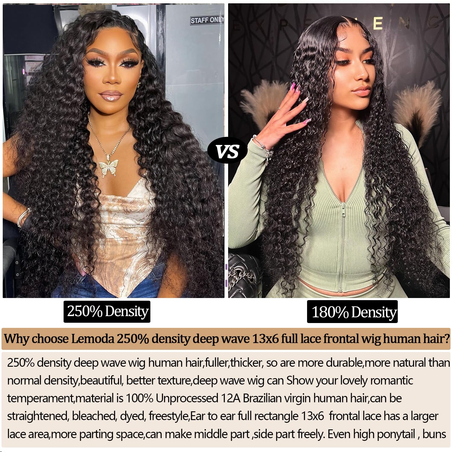 Lemoda 13x6 HD Transparent Lace Front Wig 250% Density Deep Wave Human Hair - 22 Inch Full Lace Frontal Wigs for Black Women | Perfect for Daily Wear, Special Occasions & Protective Styling
