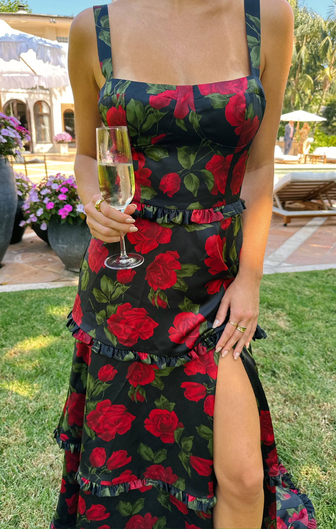 Elegant Lady Corset Dress with Rose Embroidery - Perfect for Evening Parties, Weddings & Special Occasions