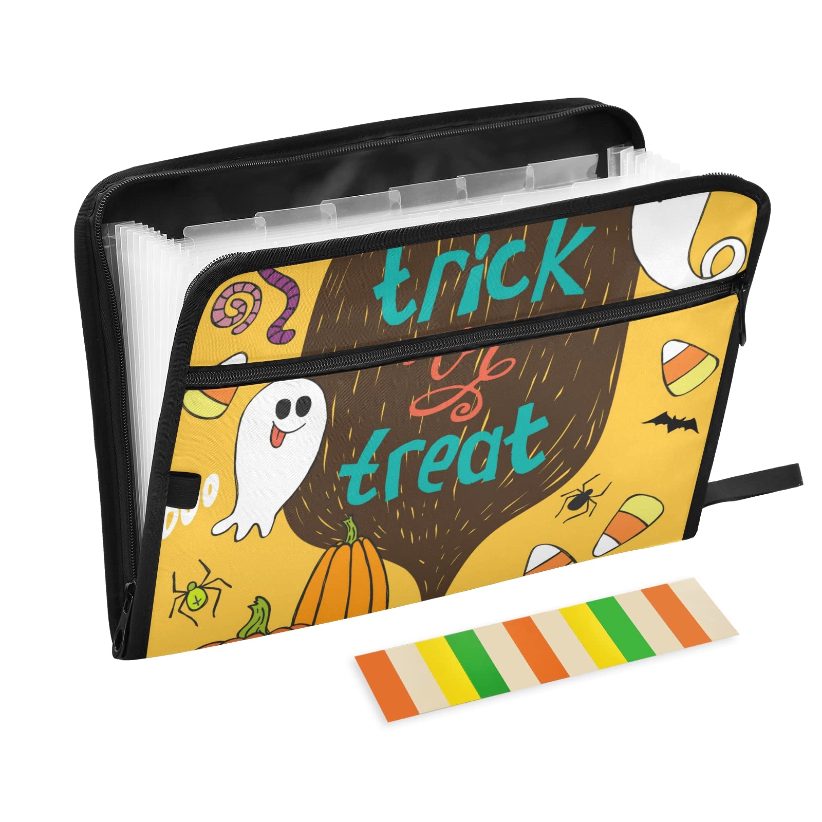 13-Pocket Expanding Plastic File Folders with Labels - Halloween Ghosts & Pumpkins Design for Classroom, Home & Office Organization | Perfect for Document Storage, School Supplies & Paperwork Management