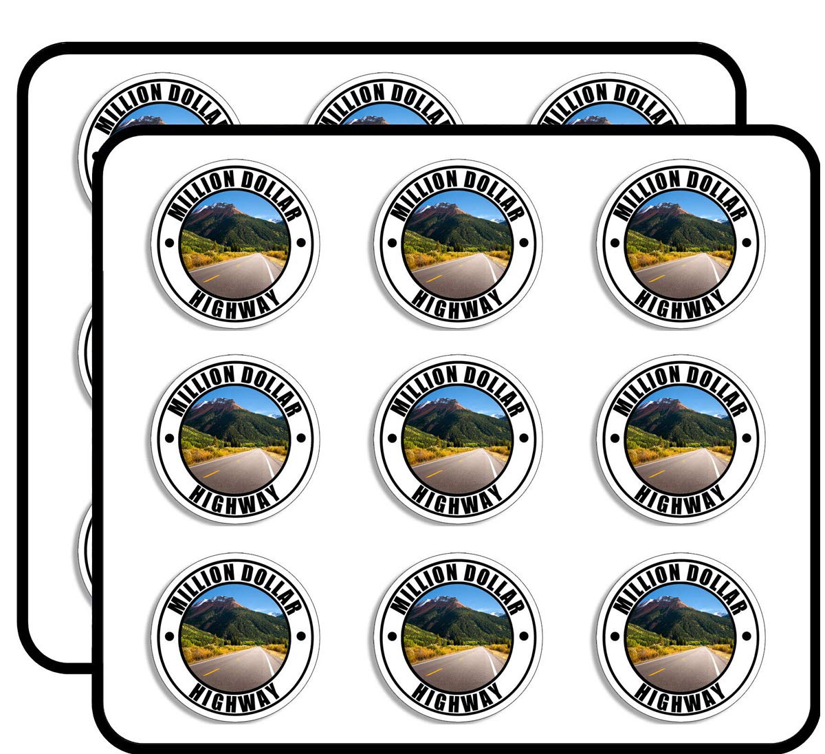 Round Million Dollar Highway Colorado RV Route NM Sticker Pack - 18 Pack 2 Inch Decals for Scrapbooking, Bullet Journals, Planners, DIY Crafts, Travel Albums - Perfect for Road Trip Memories & Adventure Scrapbooks