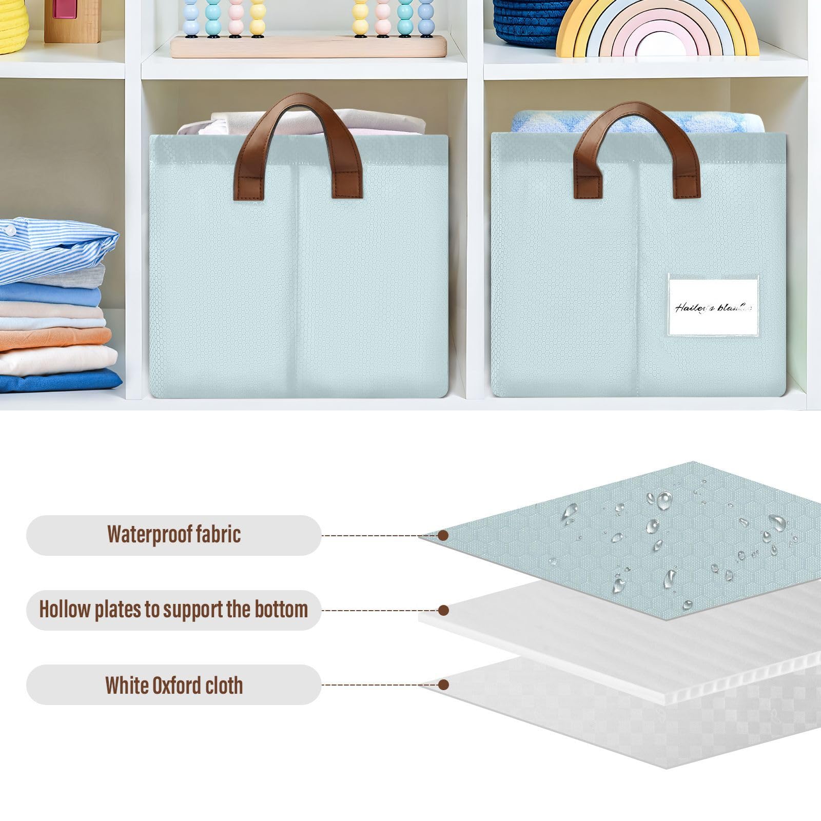 ODAWA Pale Blue Clothes Storage Bins with Sturdy Metal Frame & Handles - Foldable Laundry Basket for Nursery, Bedroom & Closet Organization | Perfect for Baby Clothes, Toys & Home Storage