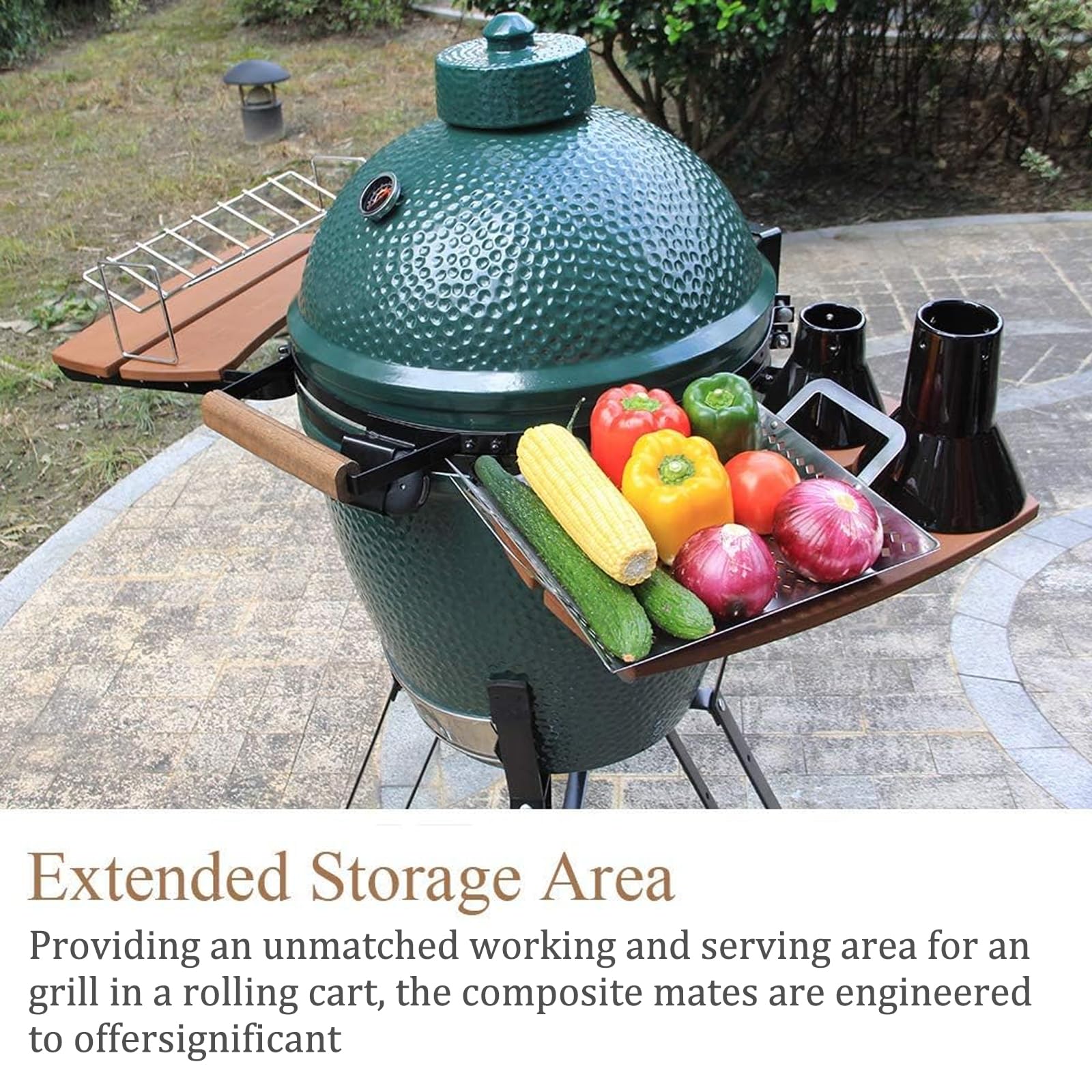 KAMaster HDPE Folding Side Shelves for Large Big Green Egg - Outdoor Grill Storage Table with 2 Slats | Replacement Accessories for BBQ & Smoker | Perfect for Backyard Cooking, Camping & Patio Parties