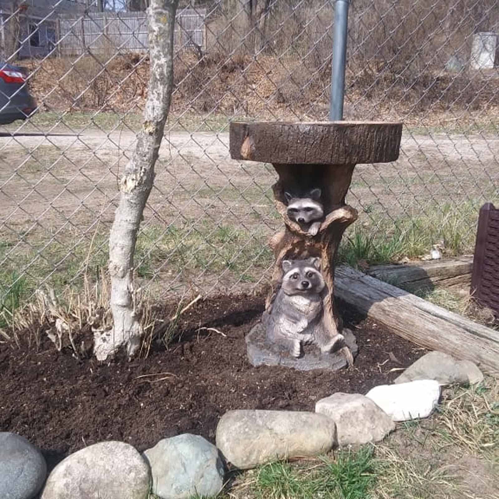 Cute Resin Raccoon Garden Sculpture - Antique Polyresin Bird Bath Statue for Outdoor Yard & Home Decor | Perfect for Patio, Lawn, and Garden Decoration