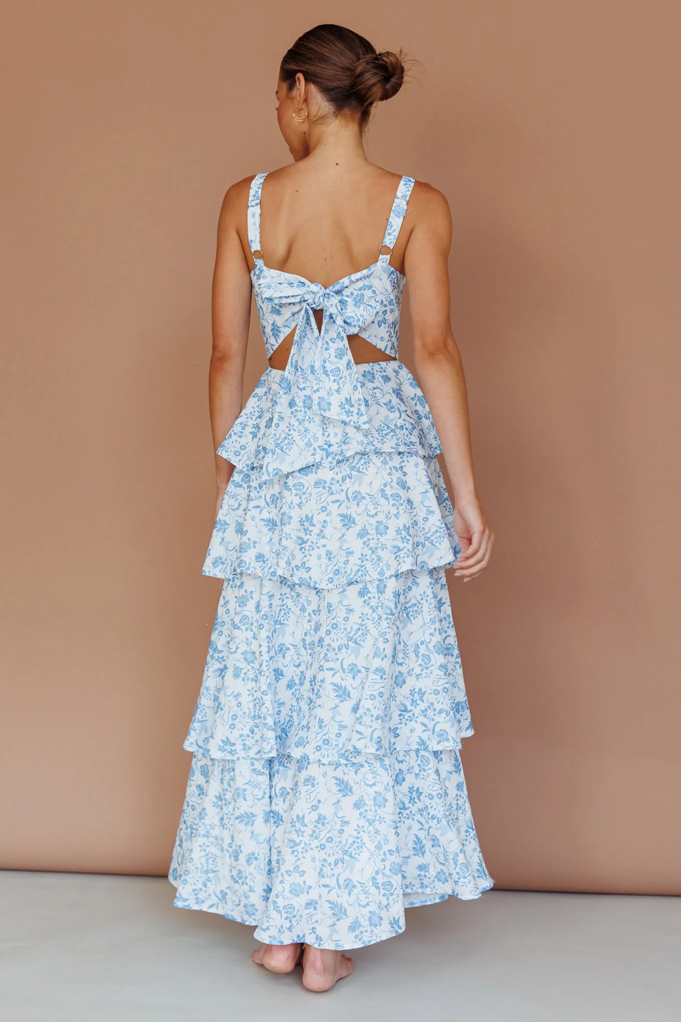 Blue Floral Tiered Maxi Dress with Bow - Elegant Summer Dress for Women | Perfect for Beach, Vacation & Casual Outings