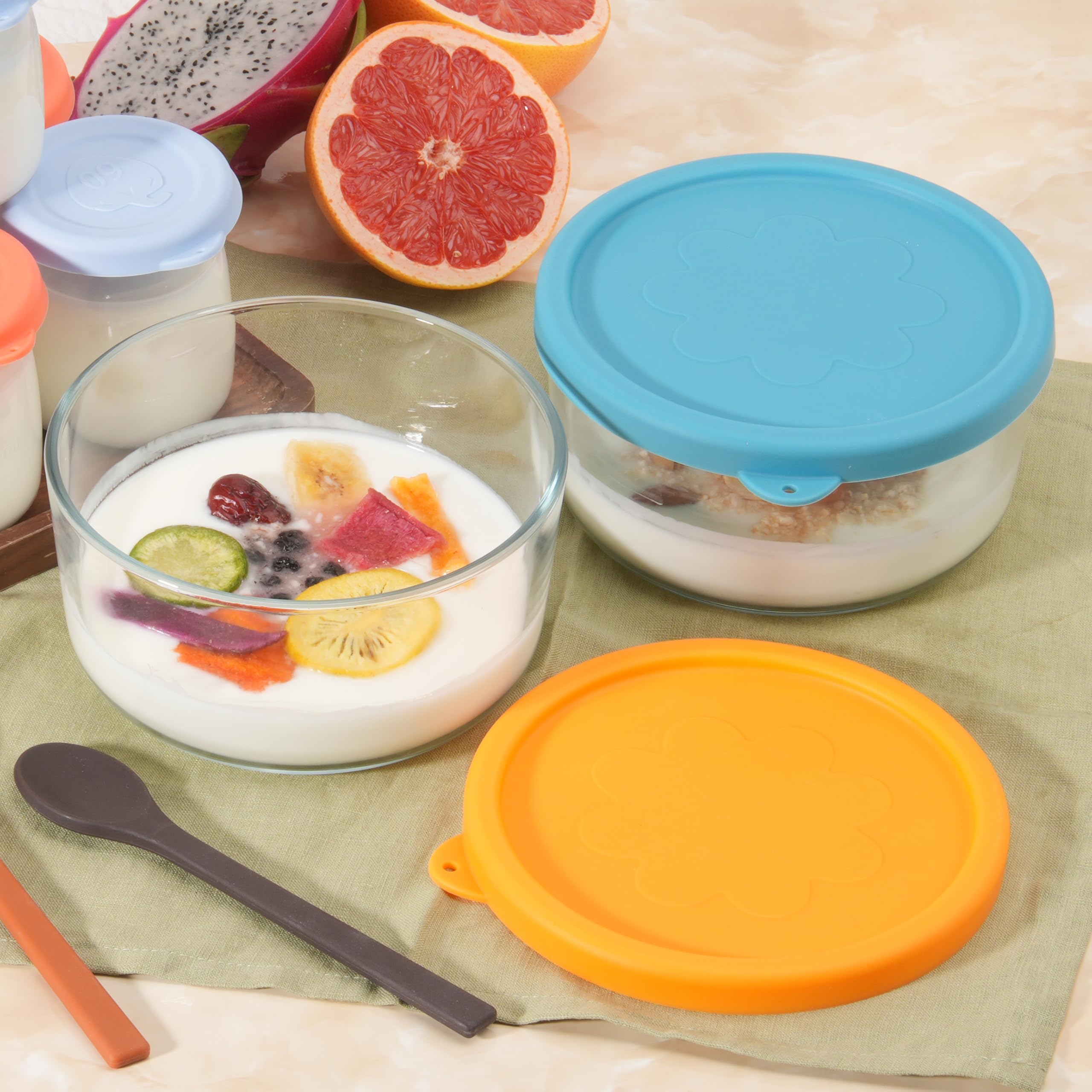 2-Pack Silicone Replacement Lids for 1-Quart Glass Yogurt Containers (4 Cup) - Reusable, Dishwasher, Freezer & Microwave Safe - Perfect for Food Storage, Meal Prep & Leftovers (Containers Not Included)