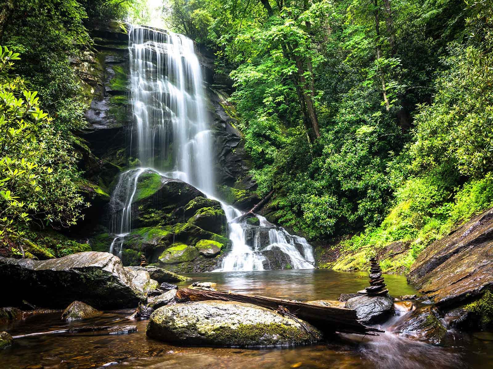 195''x120'' Cascading Waterfalls in Forest Wall Mural - Large Non-Adhesive Wallpaper for Bedroom, Living Room & Kids Room Decor | Perfect for Nature-Themed Home Interiors & Relaxing Spaces