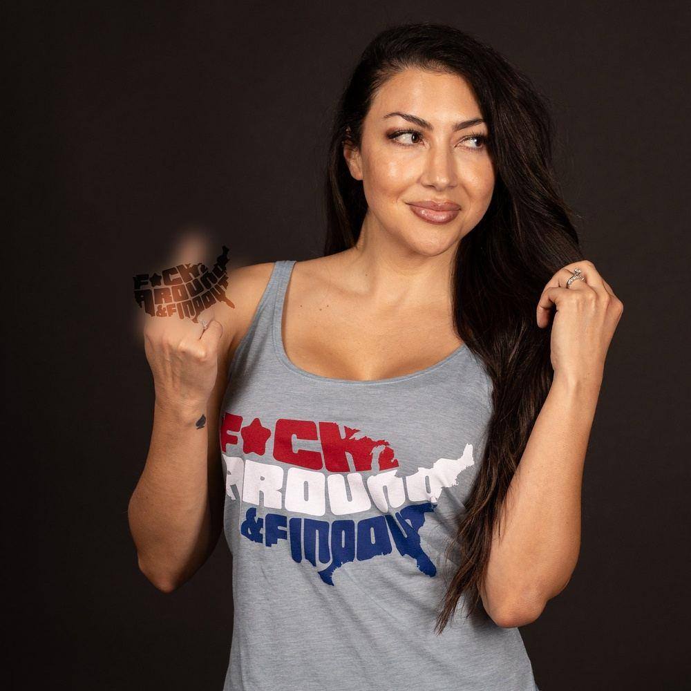 Women's Funny Sarcastic 'F*ck Around and Find Out' Graphic Tank Top - Stonewash Denim Vintage Style - Perfect for Casual Outings, Music Festivals & Girls Night Out